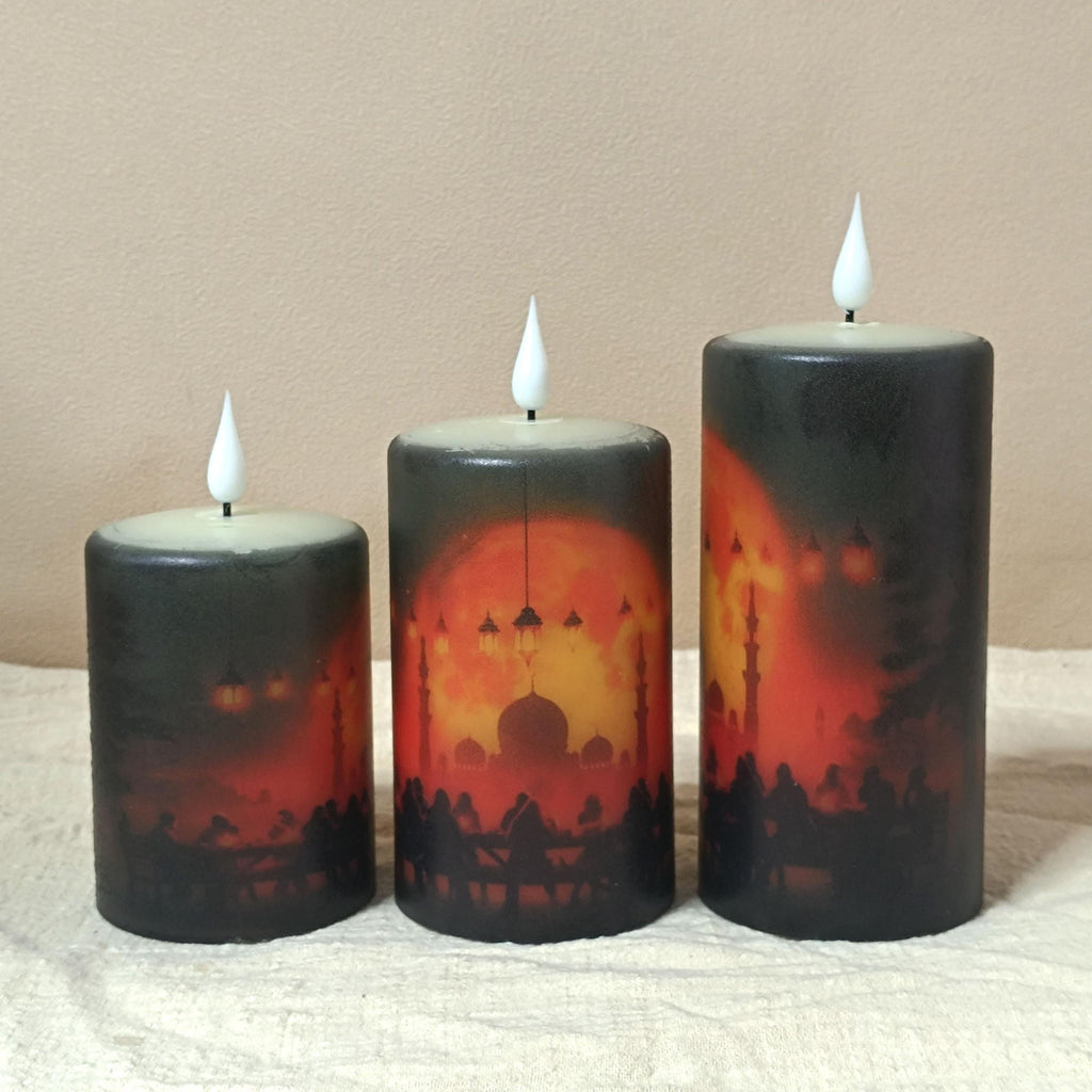 Eid Mubarak Flameless Candle Set: Real Wax LED with Remote