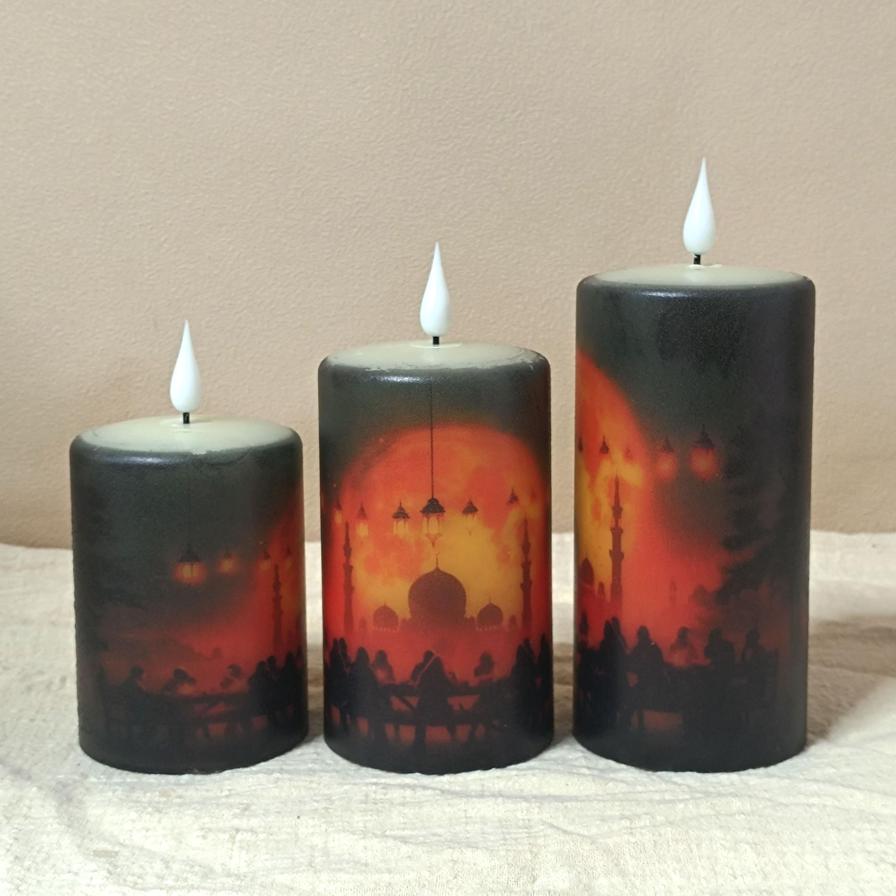 Eid Mubarak Flameless Candle Set: Real Wax LED with Remote