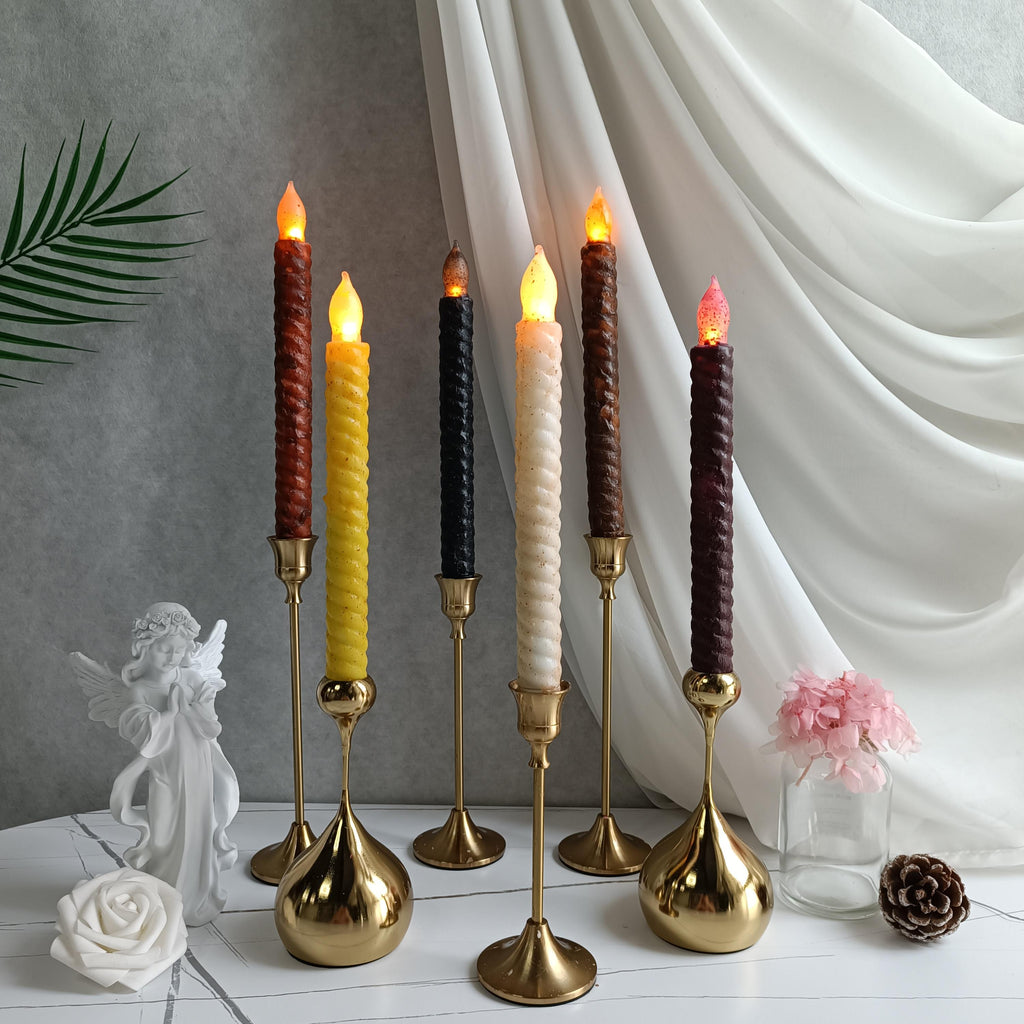 9.8 Inch Taper Primitive Candles with Timer,Flameless Led Taper Candles,Real Wax Hand Dipped Candles,For Halloween Home Decor Church