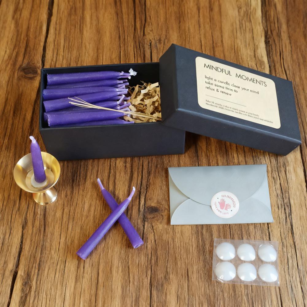 Purple Beeswax Taper Candles, 2.5" Hand-Dipped Meditation Candles with Holder, Mini Ritual Candles for Spell, Altar, Wiccan, Christmas Gift