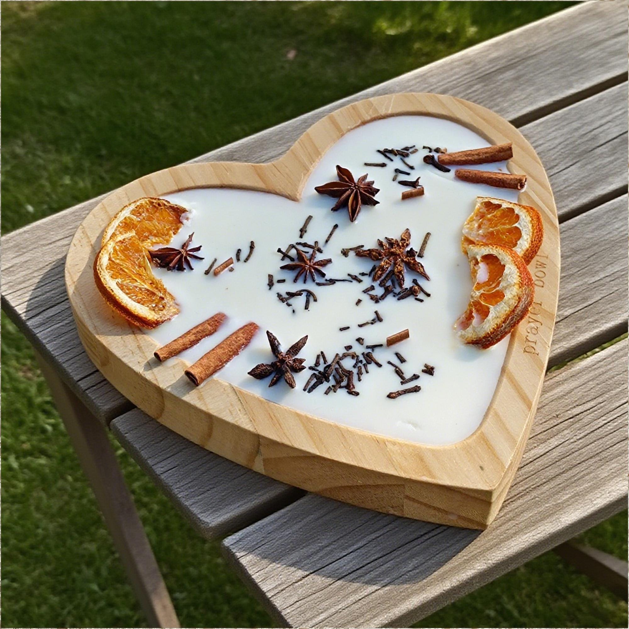 Orange Cinnamon Soy Candle in Heart Dough Bowl - Handmade Home Decor