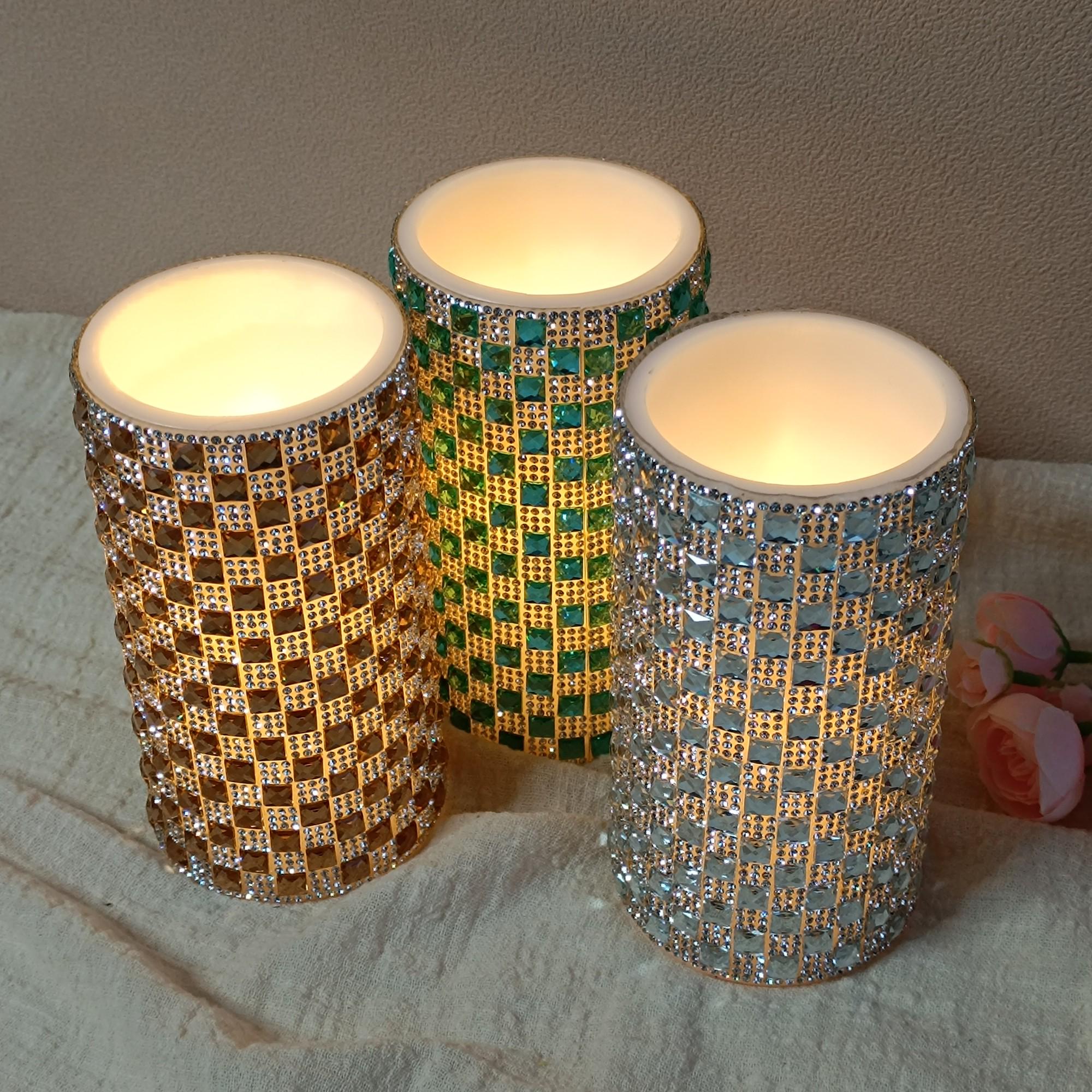 6 Inch LED Pillar Candles,Flameless Rhinestone Candles with Remote Control and Timer，Battery Operated Flickering for Home Decor Christmas