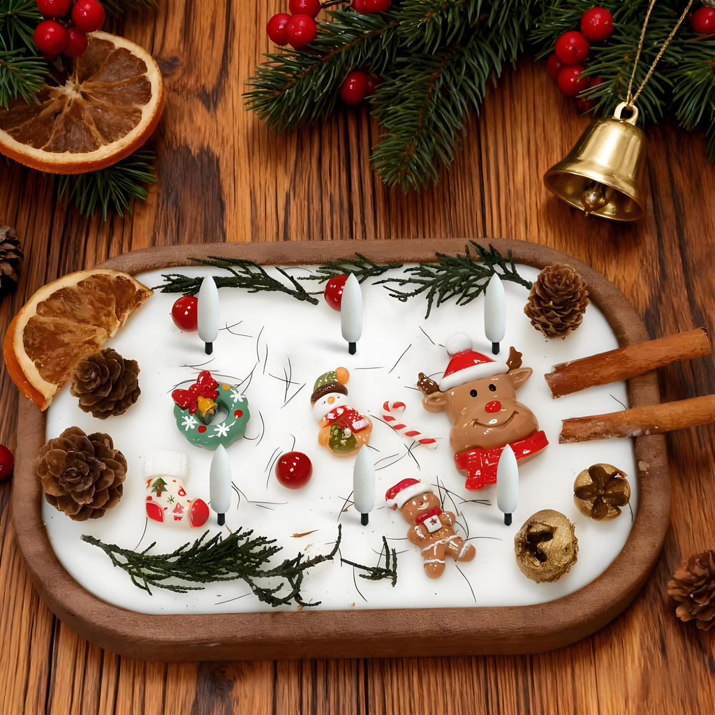 Christmas Dough Bowl LED Candle, Santa Reindeer Snowman Candle, Flameless Orange Cinnamon Scented, Holiday Housewarming Gift