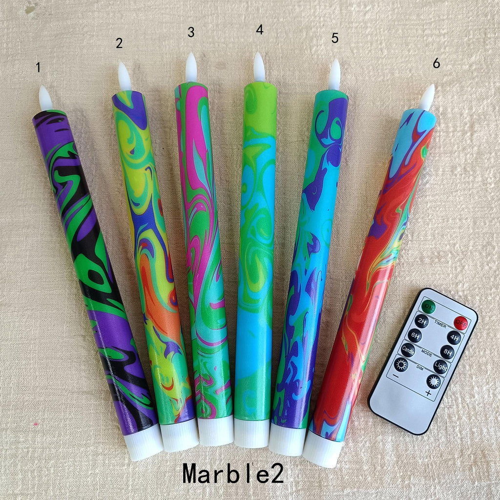 10" Marble Vein LED Taper Candles Battery Operated Flameless Unscented candles 10 Key Remote Control & Timer Dinner Home Decor