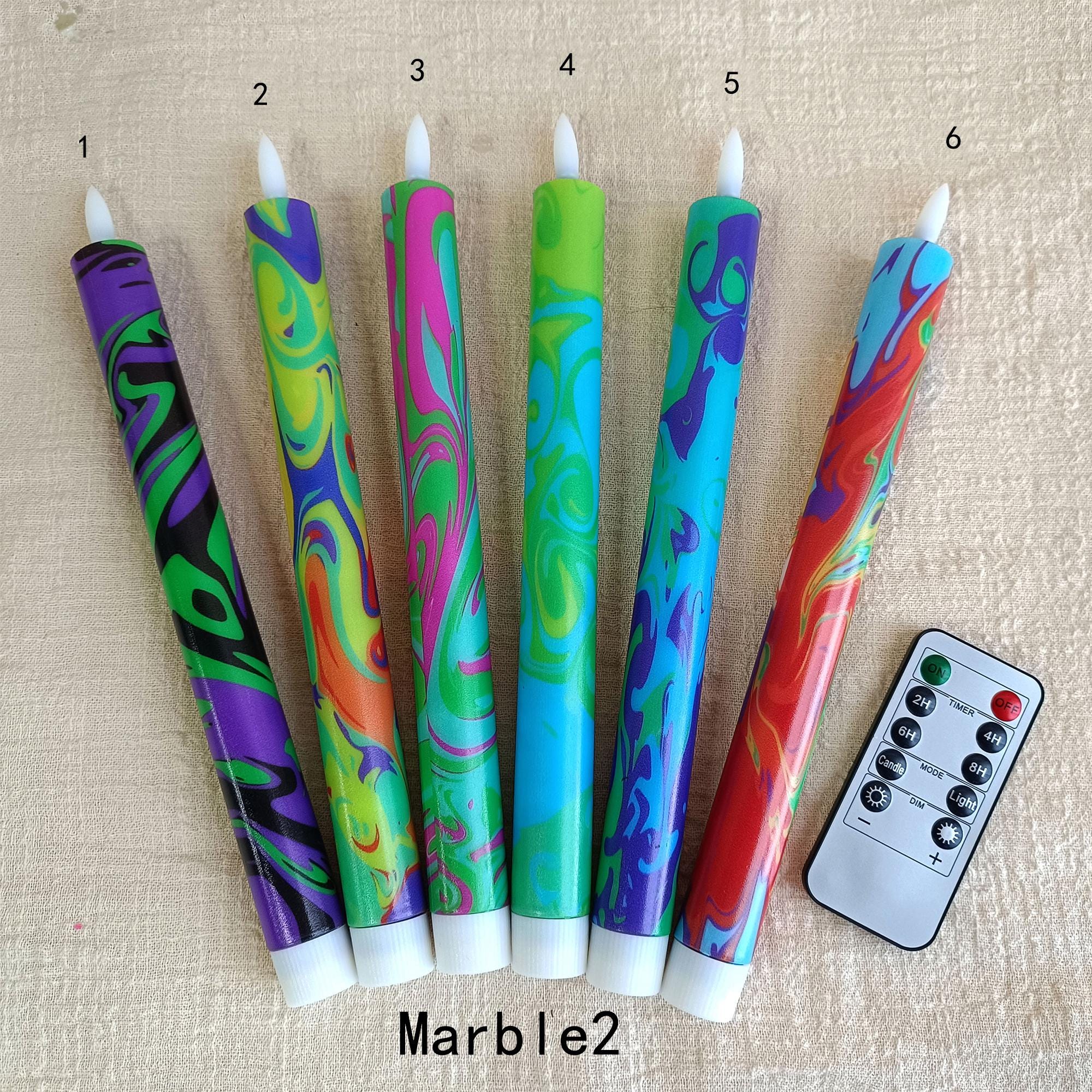 10" Marble Vein LED Taper Candles Battery Operated Flameless Unscented candles 10 Key Remote Control & Timer Dinner Home Decor