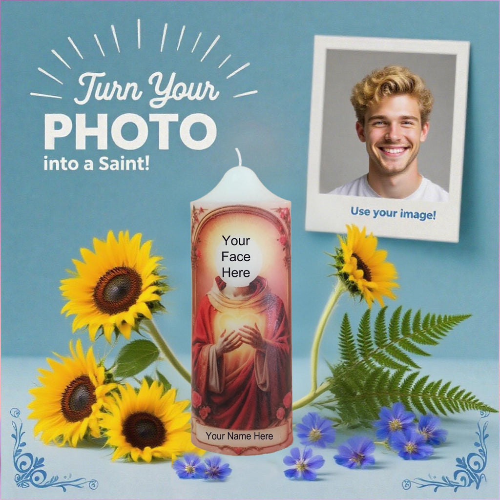Personalized Prayer Candle: Custom Saint Memorial, Handmade Pillar Candle