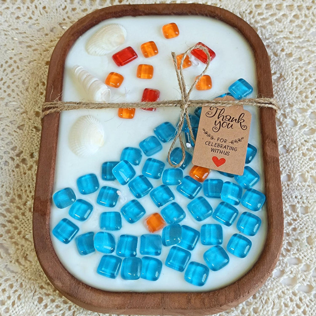 Coastal Ocean Themed Dough Bowl Candle, Fire Glass Beach Candle Handmade  Soy Scent Candle Home Decor, Anniversary Housewarming Gift