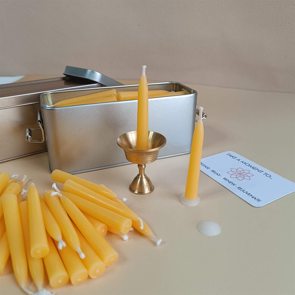 2.5 Inch Beeswax Meditation Candle, 70 pcs, Cotton Wick, Small Church Taper Candle, Wax Dipped, Handmade, Mother's Day Gift