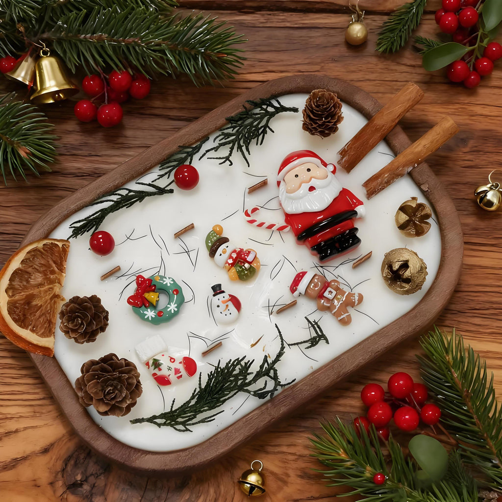 Christmas Dough Bowl Candle, Santa/Reindeer/Snowman Orange Cinnamon Scented Candle, 6 Wood Wick Handmade Candle, Holiday Housewarming Gift