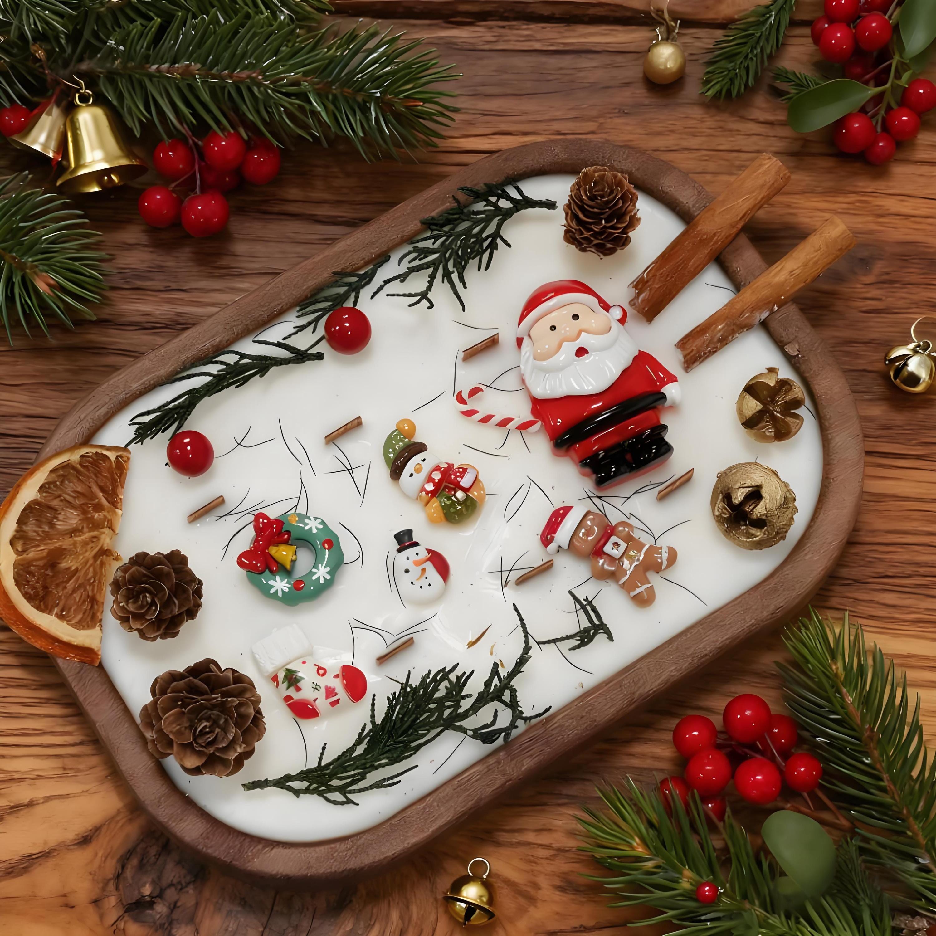 Christmas Dough Bowl Candle, Santa/Reindeer/Snowman Orange Cinnamon Scented Candle, 6 Wood Wick Handmade Candle, Holiday Housewarming Gift