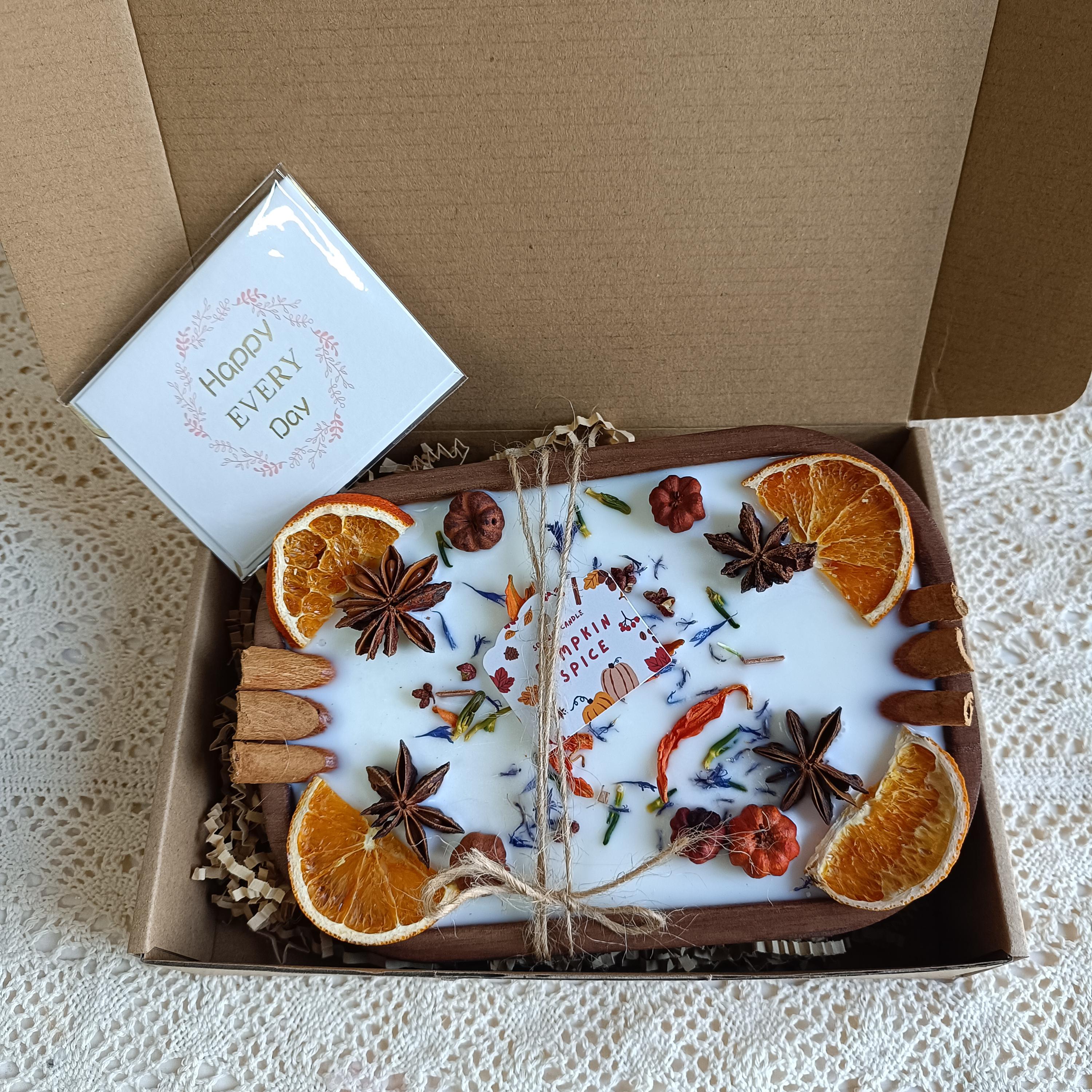 Orange Cinnamon Cornflower Dough Bowl Candle, 3 Wood Wick Handmade Scent Candle Autumn Home Decor,Christmas Anniversary Housewarming Gift