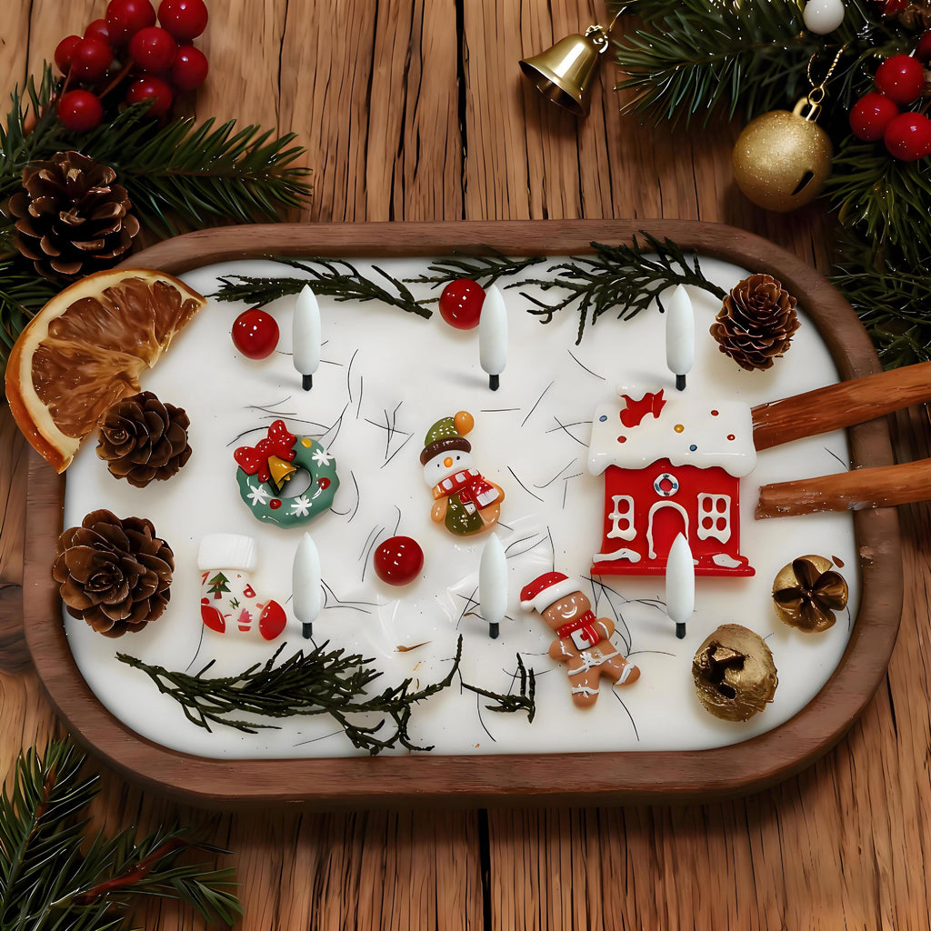 Christmas Dough Bowl LED Candle, Santa Reindeer Snowman Candle, Flameless Orange Cinnamon Scented, Holiday Housewarming Gift