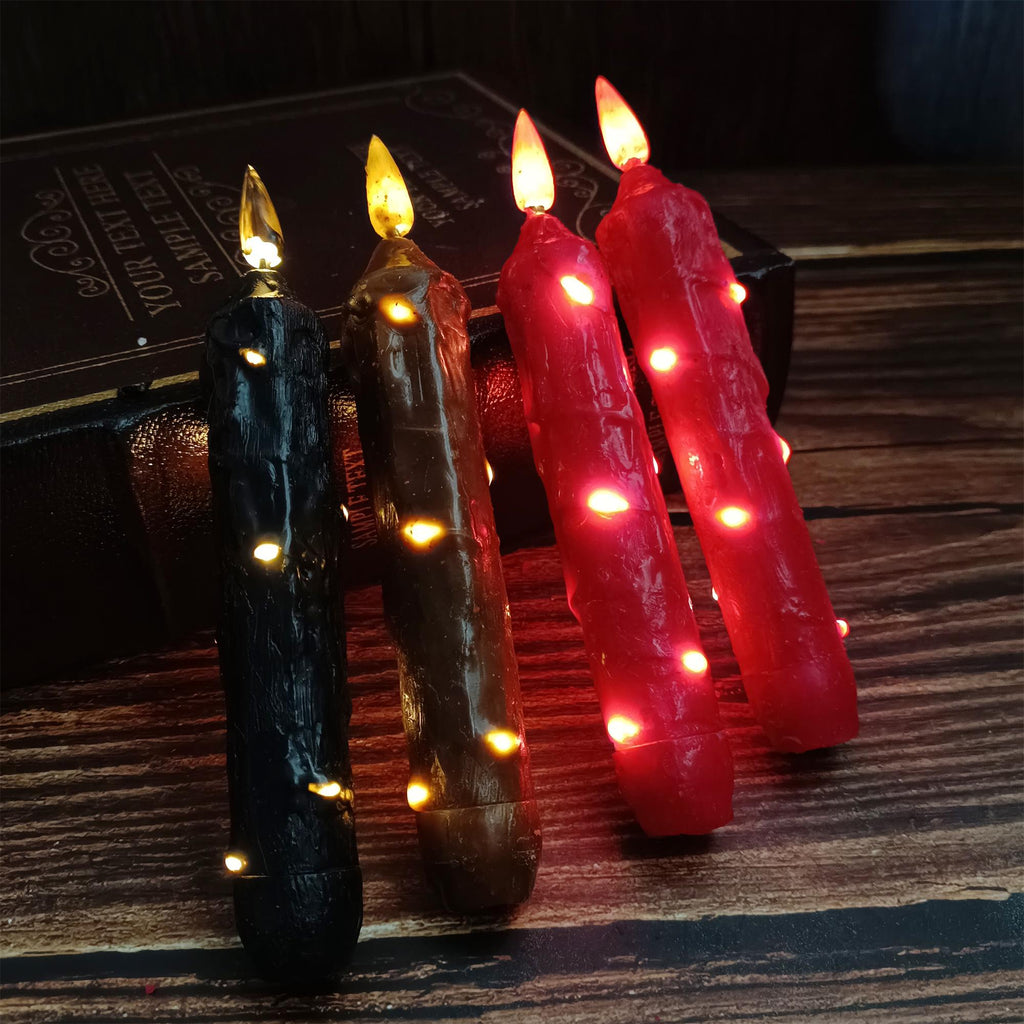 6.5 Inch Taper Primitive Candles with Timer,Flameless Led Taper Candles,Real Wax Hand Dipped Candles, With String Lights,Christmas Gift