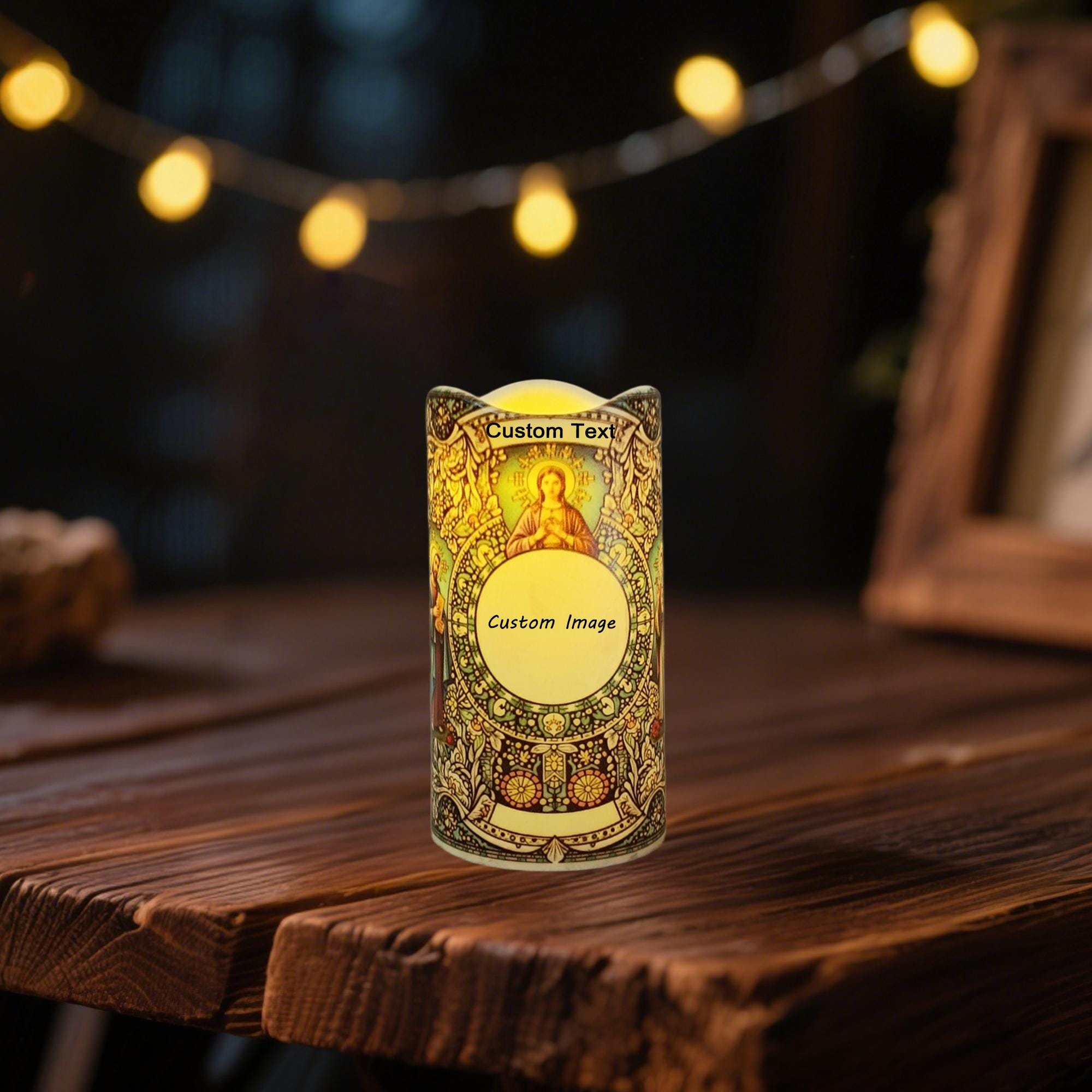 Personalized Prayer LED Candle: Custom Photo Memorial Gift with Remote