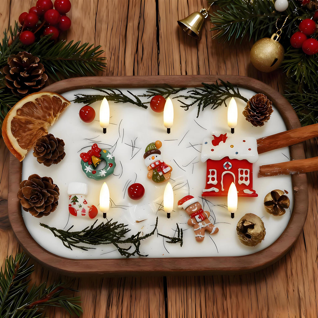 Christmas Dough Bowl LED Candle, Santa Reindeer Snowman Candle, Flameless Orange Cinnamon Scented, Holiday Housewarming Gift