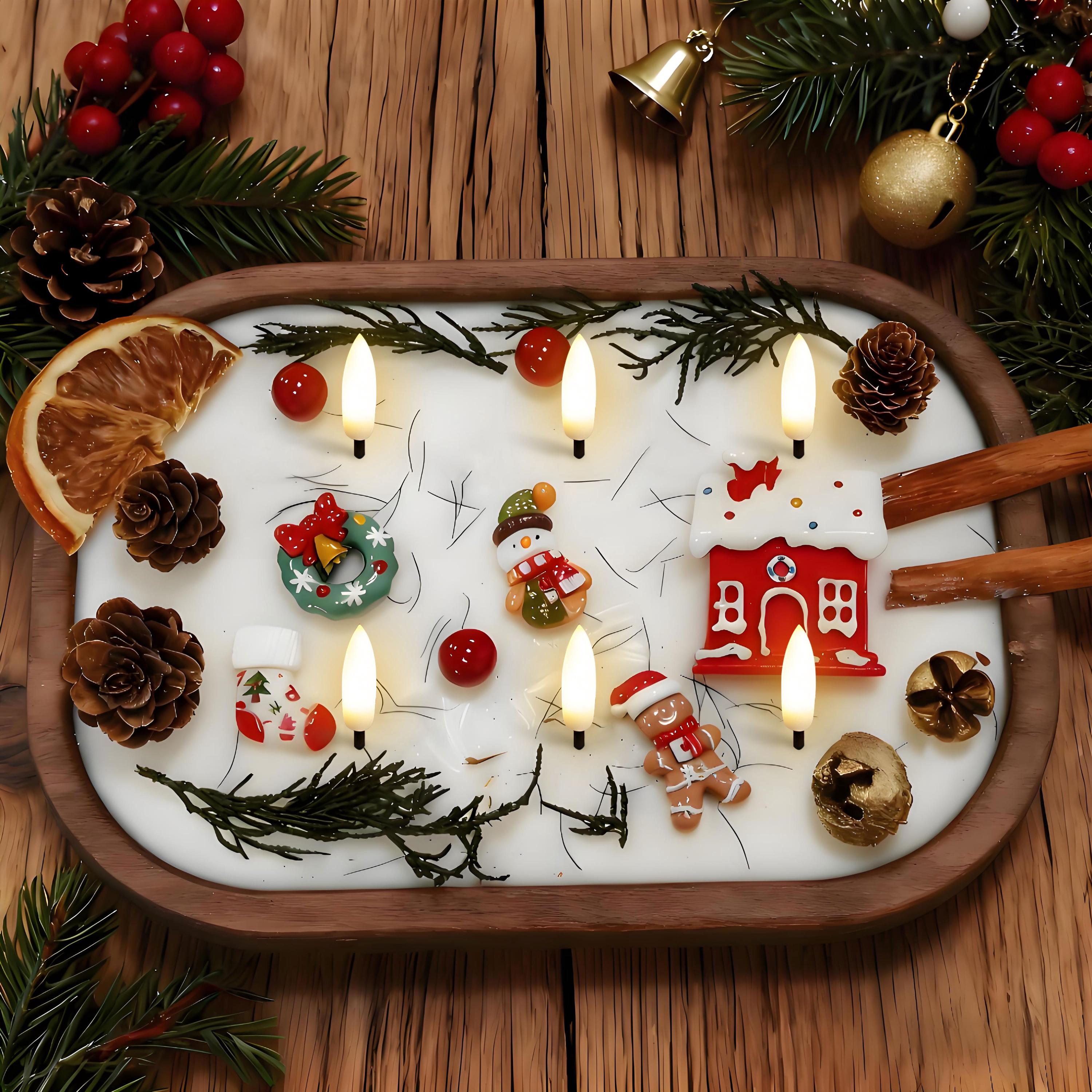 Christmas Dough Bowl LED Candle, Santa Reindeer Snowman Candle, Flameless Orange Cinnamon Scented, Holiday Housewarming Gift