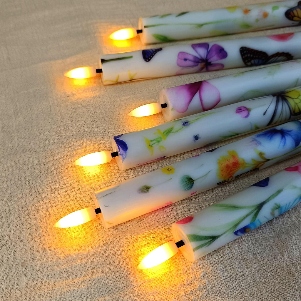 10" Butterfly Flameless Taper Candles 6-Pack Battery Operated LED Gardon Decor Flameless Taper Candle Sticks Flower Home Decor