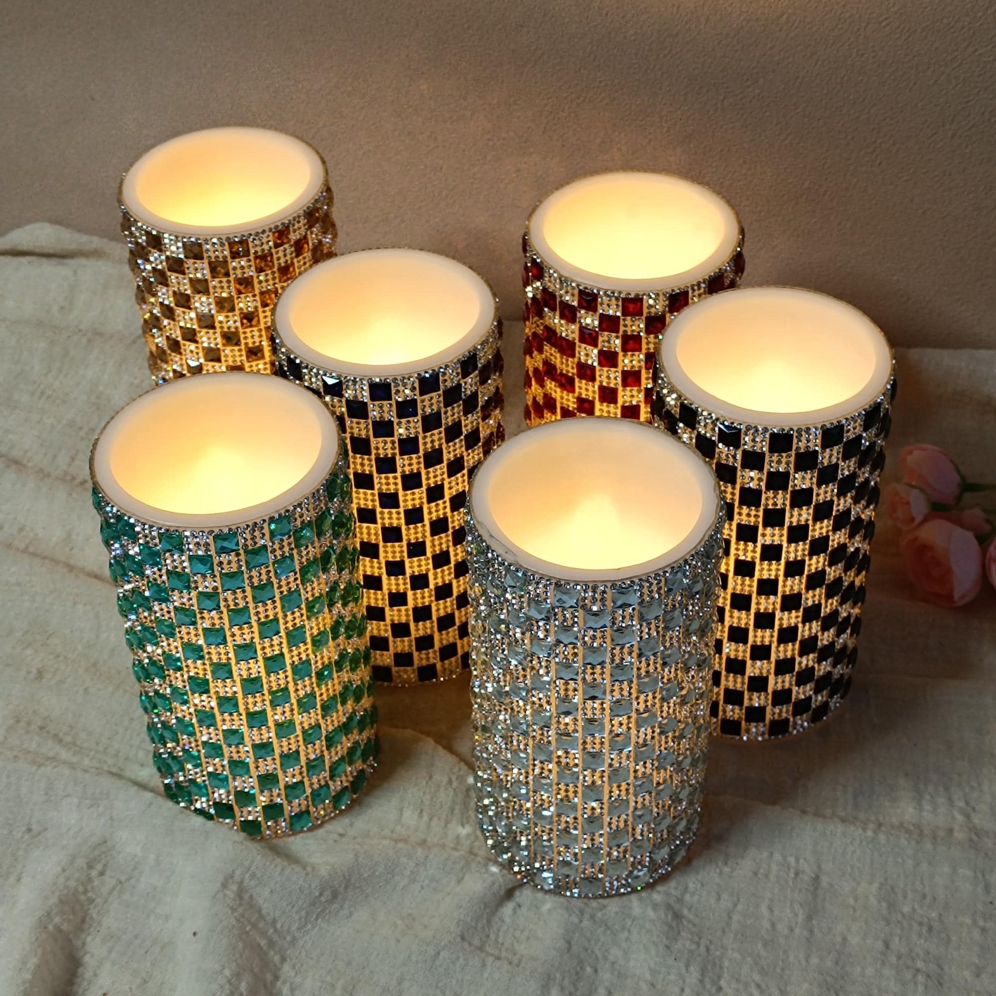 6 Inch LED Pillar Candles,Flameless Rhinestone Candles with Remote Control and Timer，Battery Operated Flickering for Home Decor Christmas