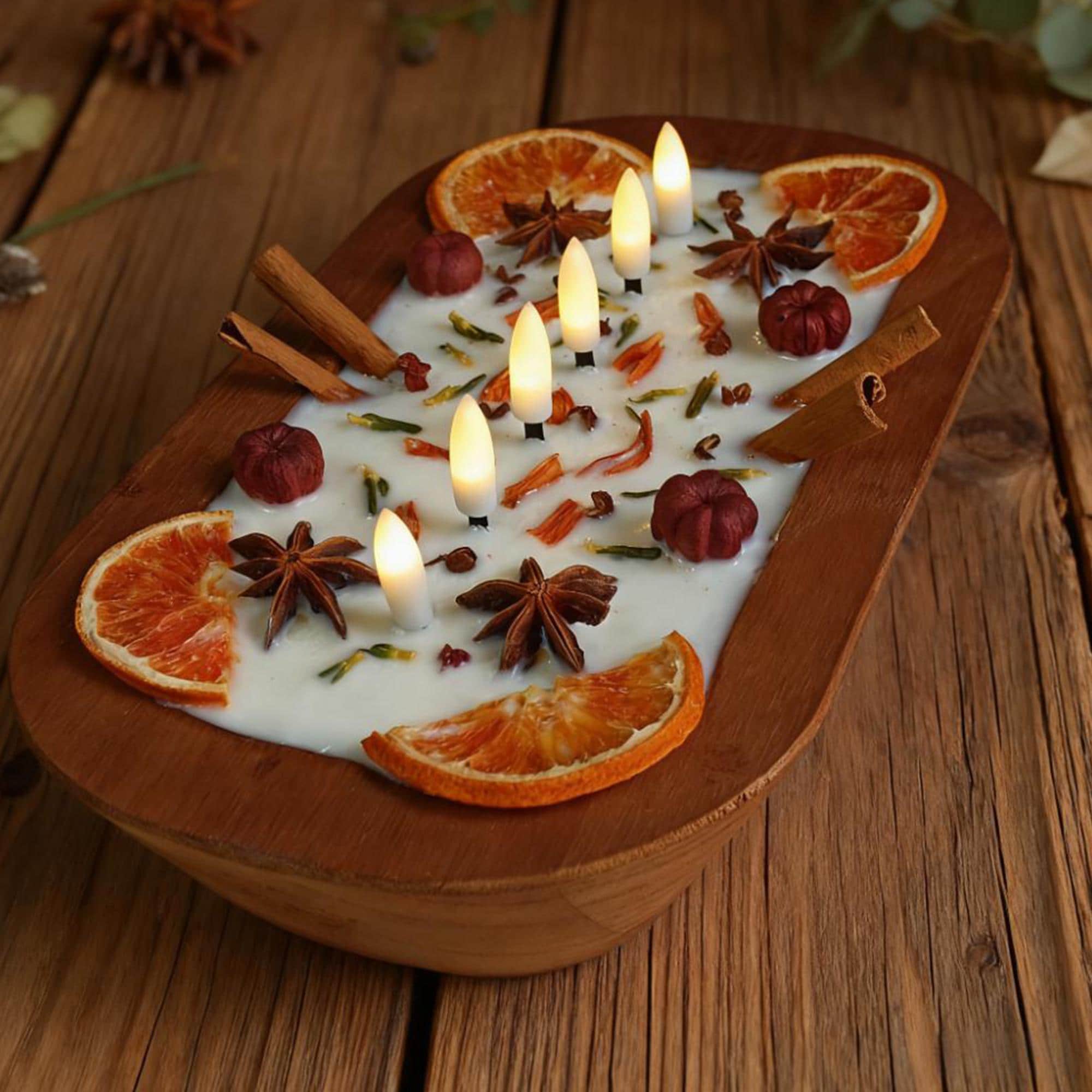 Spiced Orange Cinnamon Dough Bowl Candle, 6 Flameless Led Wick Handmade Scent Candle Fall Home Decor, Housewarming Christmas Gift