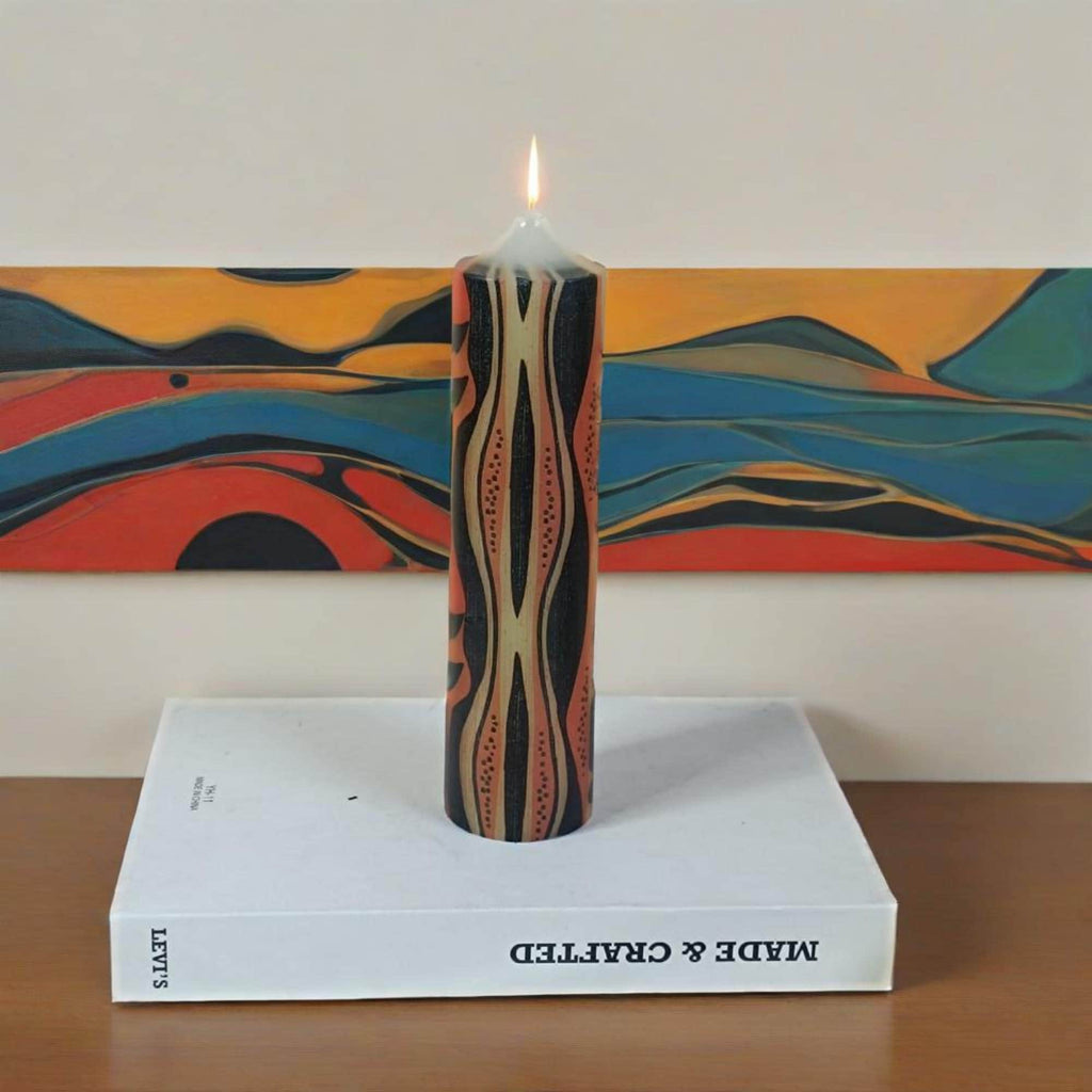 African Abstract Art Candle,Pillar Candles,Taper Candles,LED Candles,Unscented,Handmade Tribal Decor Ethno Art Style Home Decor Gift