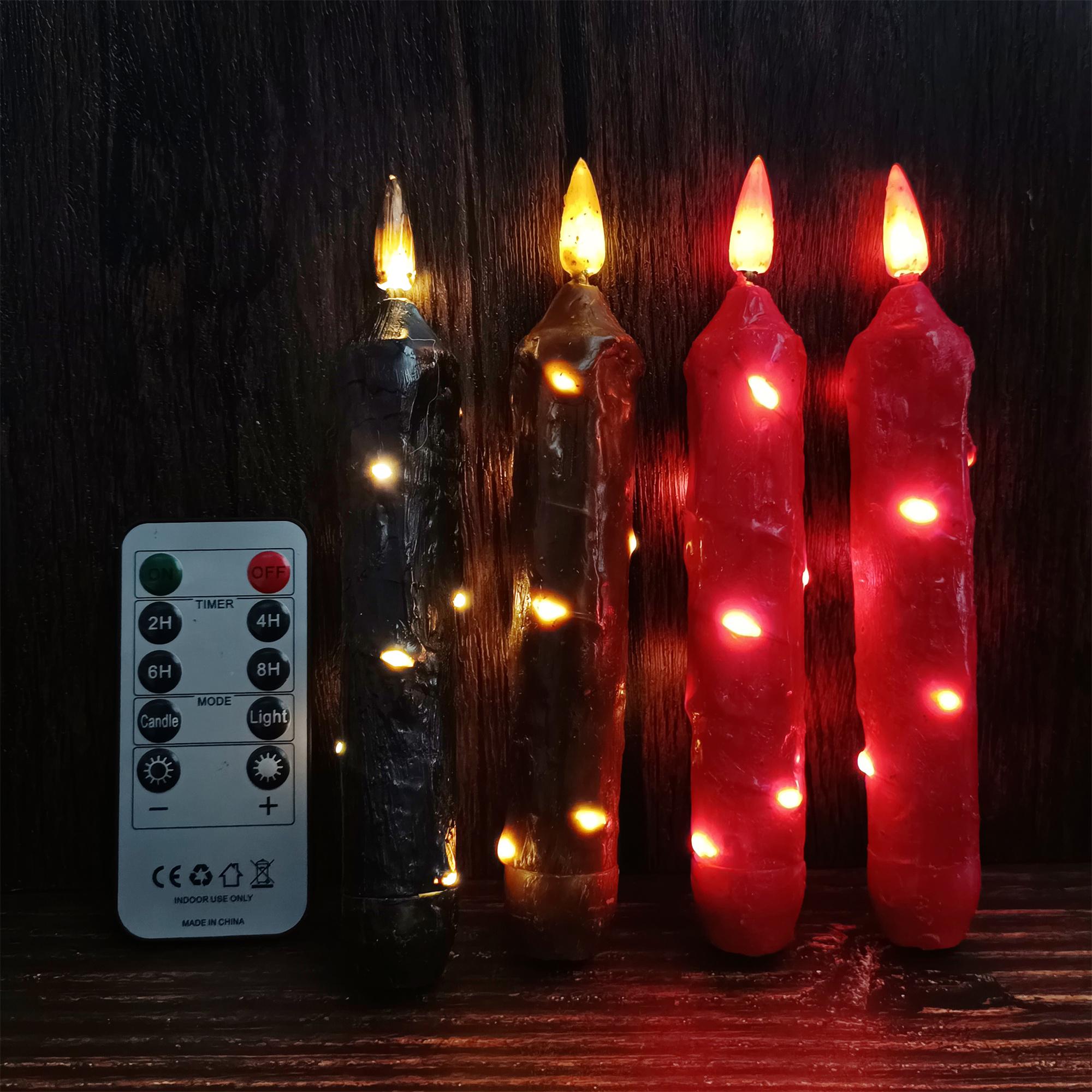 6.5 Inch Taper Primitive Candles with Timer,Flameless Led Taper Candles,Real Wax Hand Dipped Candles, With String Lights,Christmas Gift