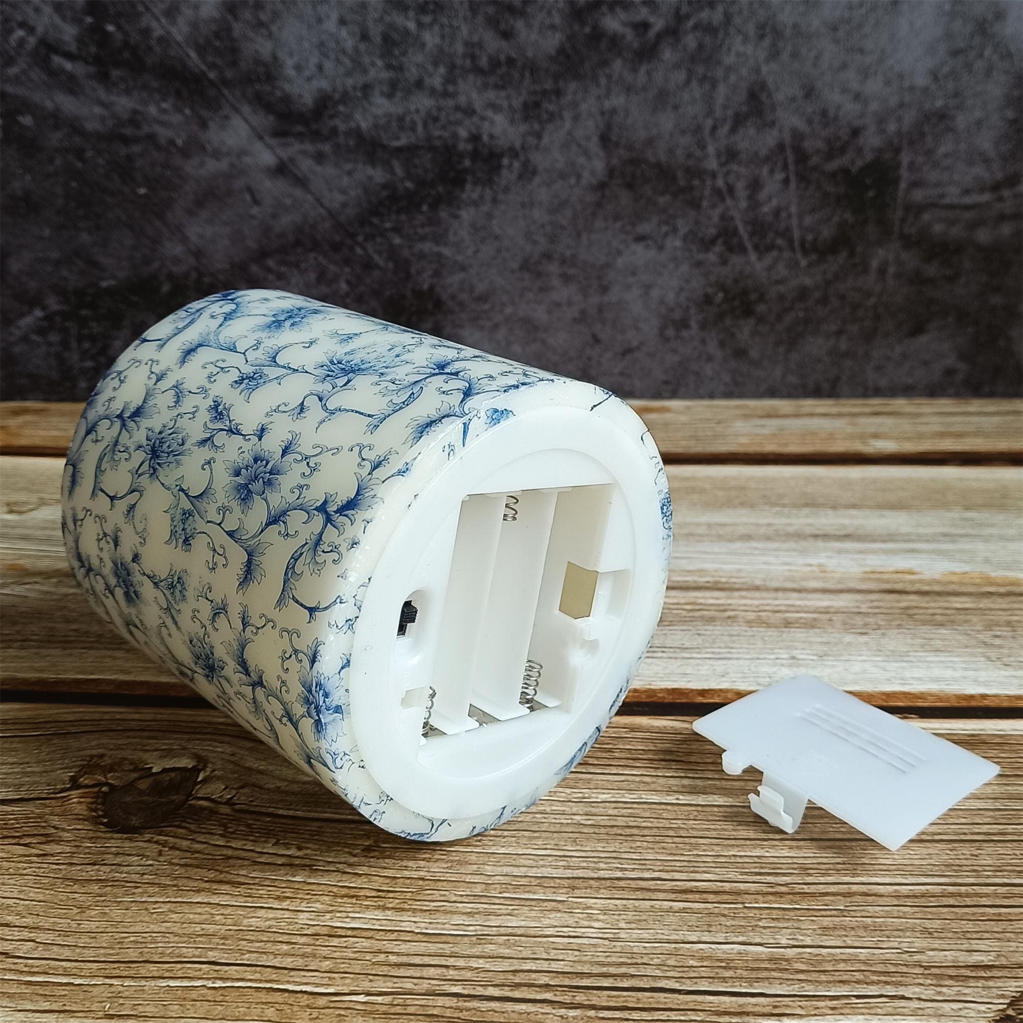 3 Wick Blue And White Floral Printed Flameless Candles,Flickering Flameless Candles,Battery Operated Candles,Housewarming Gift