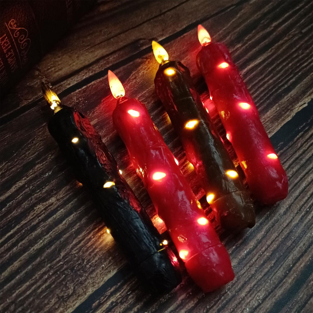 6.5 Inch Taper Primitive Candles with Timer,Flameless Led Taper Candles,Real Wax Hand Dipped Candles, With String Lights,Christmas Gift