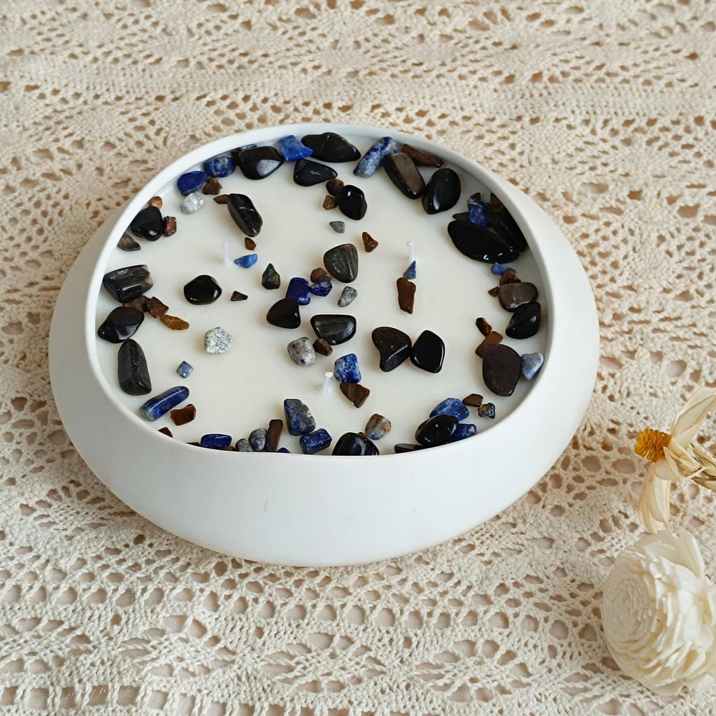 Crystal Ceramics Bowl Candle: Lemon Lavender Jasmine Scented, Meditation Decor