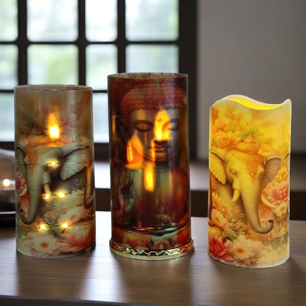Buddha Flameless Candle Set: LED Taper Candles with Remote