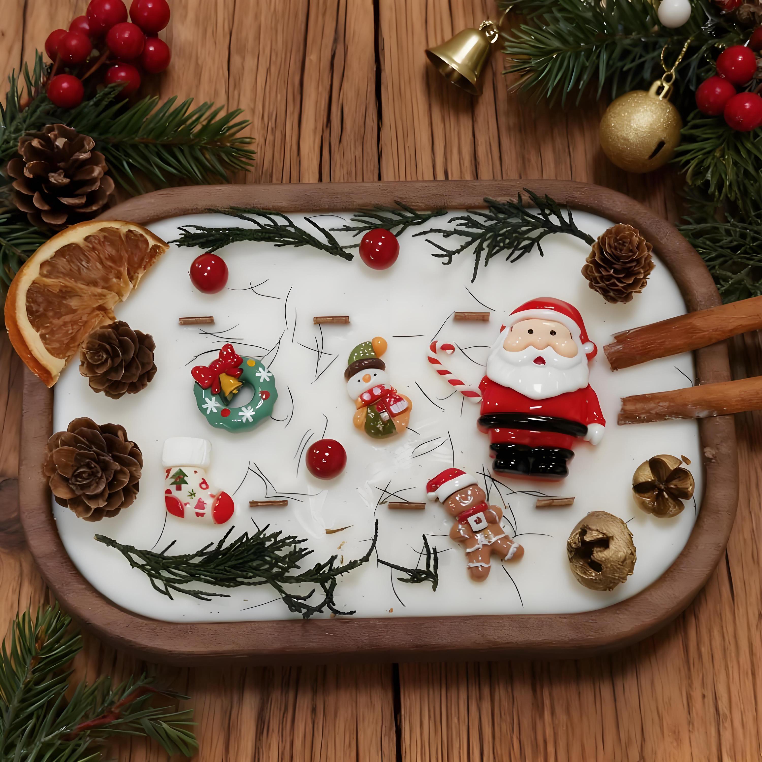 Christmas Dough Bowl Candle, Santa/Reindeer/Snowman Orange Cinnamon Scented Candle, 6 Wood Wick Handmade Candle, Holiday Housewarming Gift