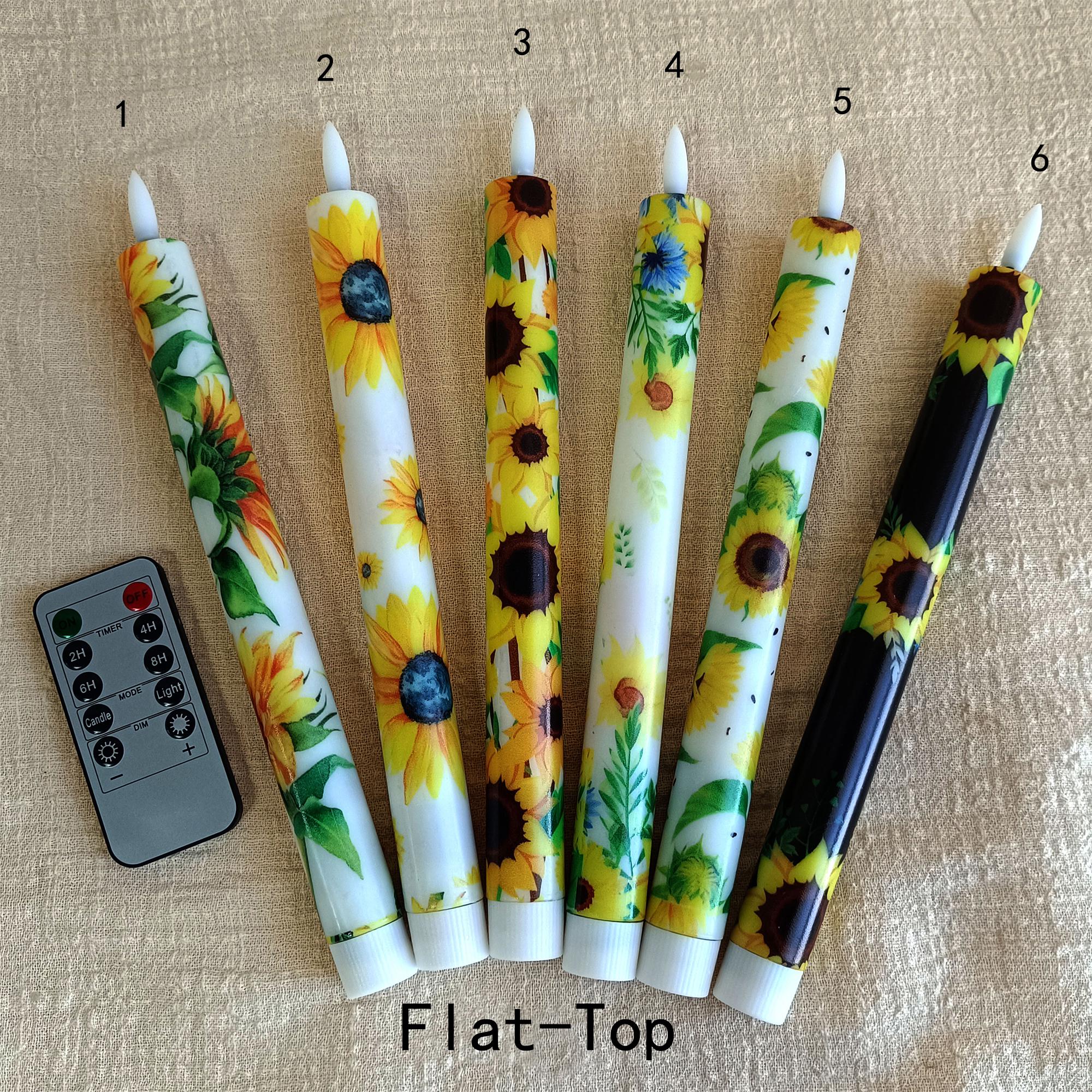 Sunflower Flameless Taper Candles Battery Operated LED Golden Bloom Decor Flameless Taper Candle Sticks Flower Home Decor