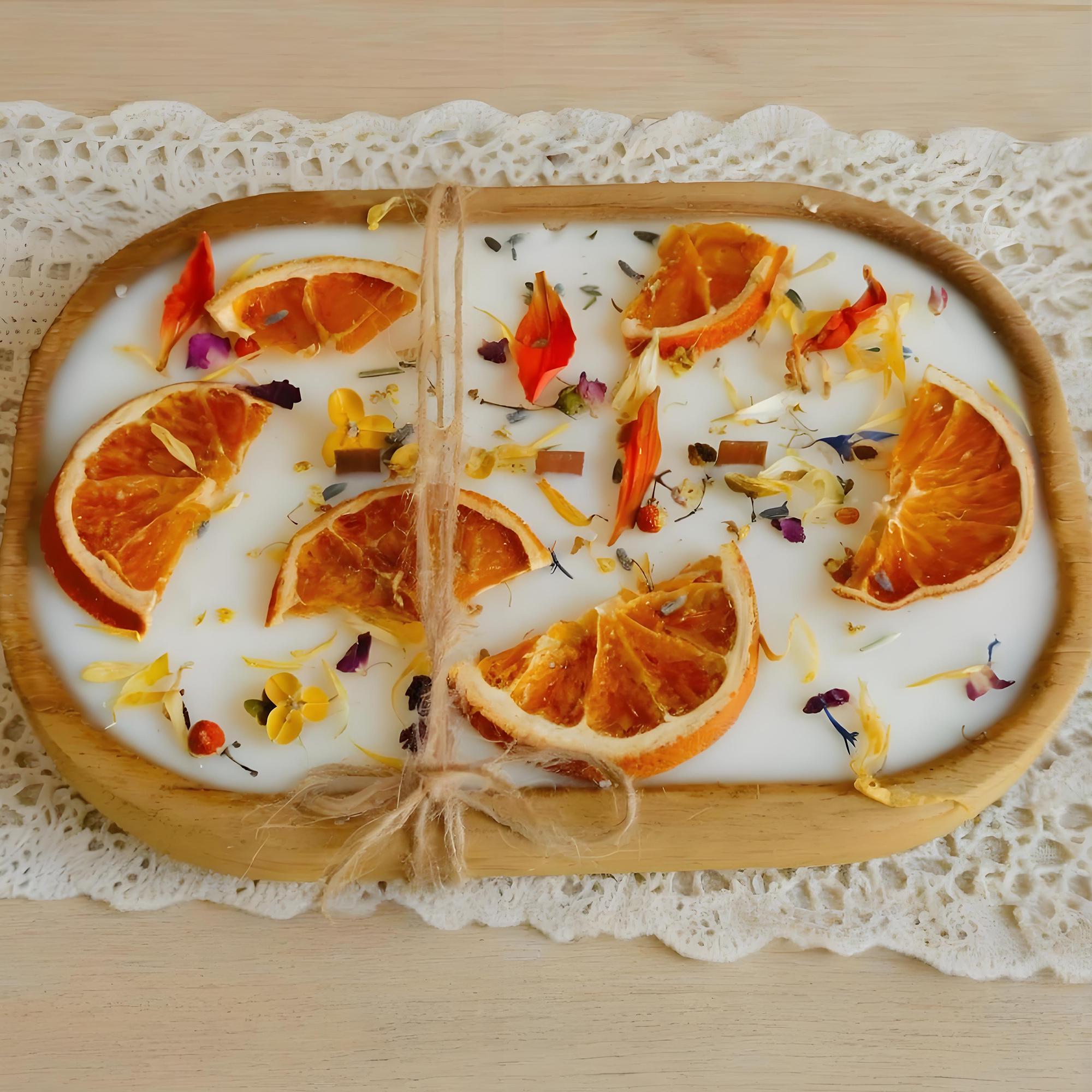 Orange Cinnamon Dough Bowl Candle: 3-Wick Soy Wax, Reclaimed Wood