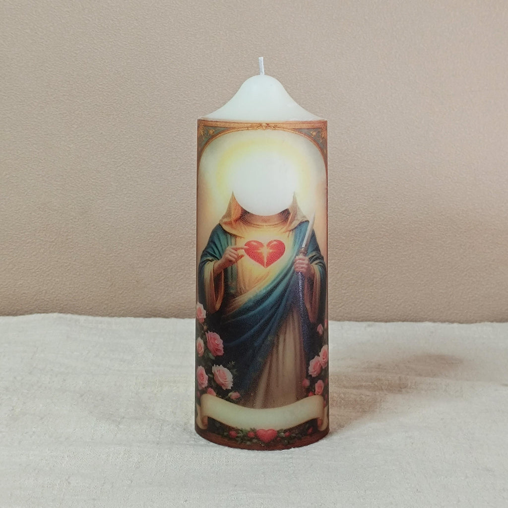 Personalized Prayer Candle: Custom Saint Memorial, Handmade Pillar Candle