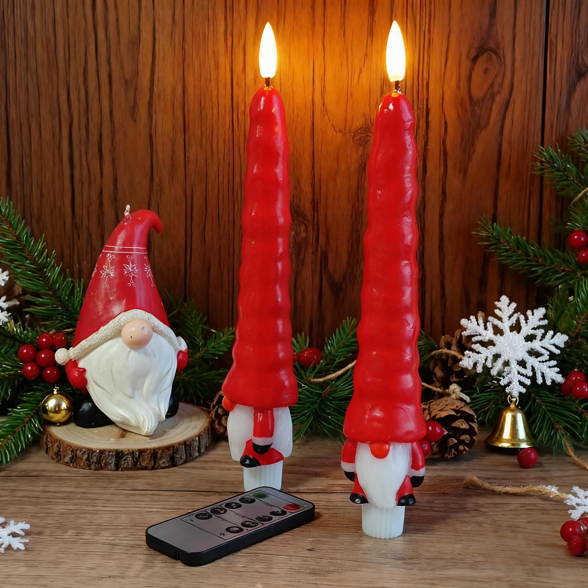 Christmas Flameless Tapers Candles,9.8" Santa Hat Real Wax Battery LED Remote Control Candles for Christmas Gift Party Decor