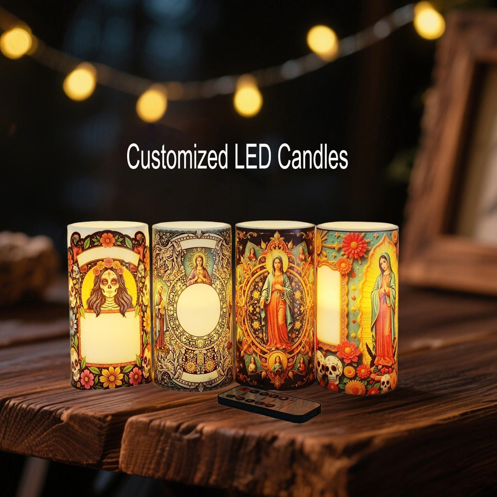 Personalized Prayer LED Candle: Custom Photo Memorial Gift with Remote