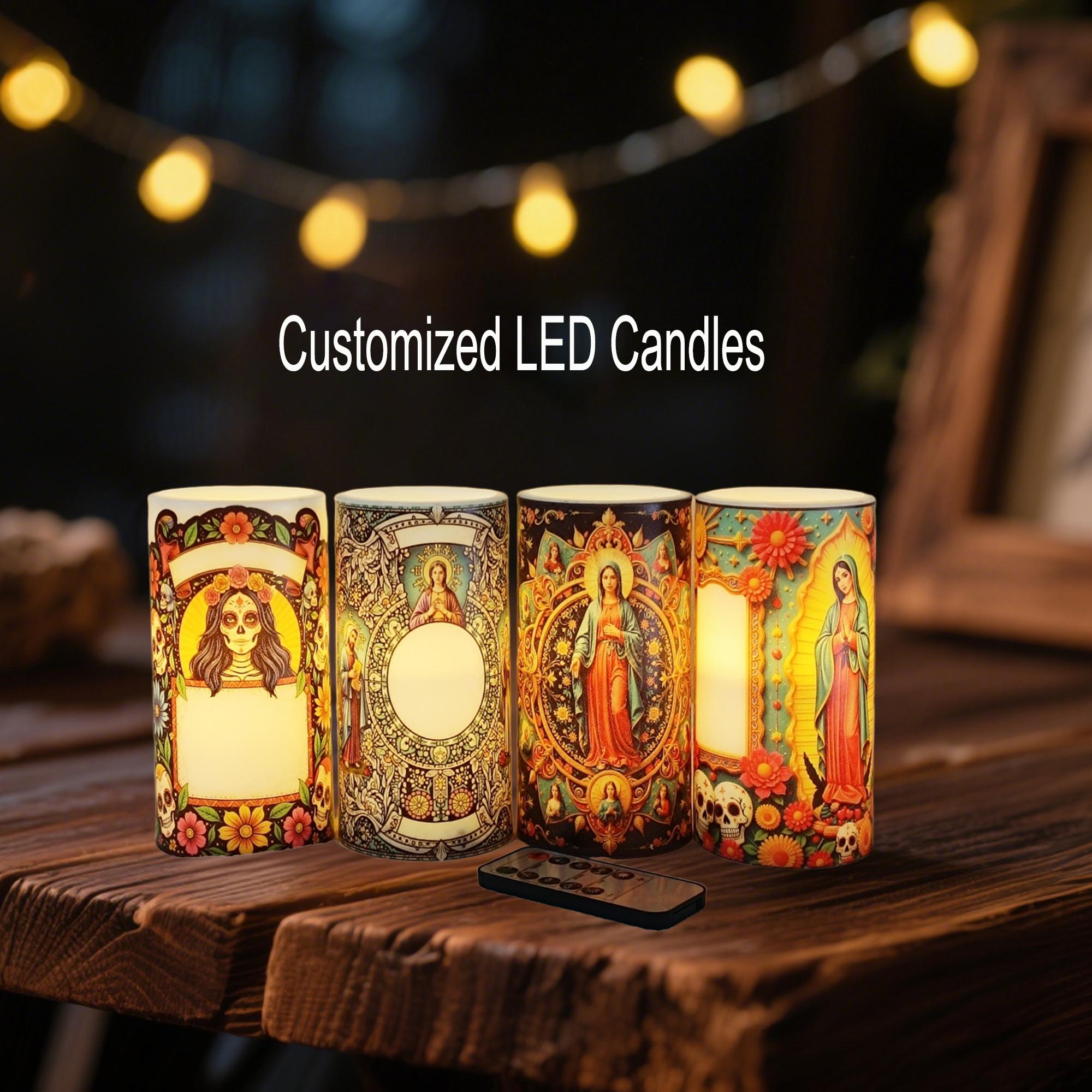 Personalized Prayer LED Candle: Custom Photo Memorial Gift with Remote