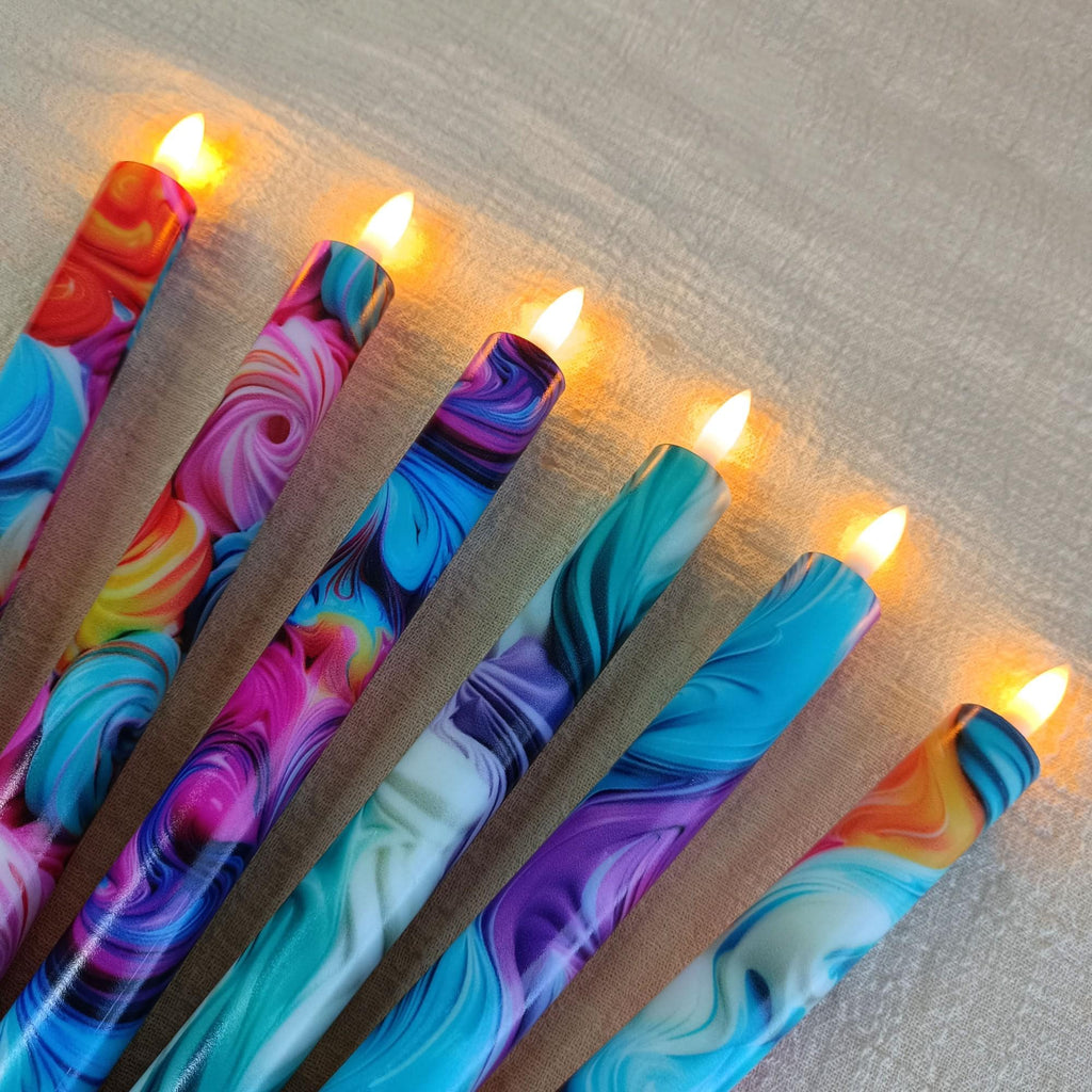 10" Marble Vein LED Taper Candles Battery Operated Flameless Unscented candles 10 Key Remote Control & Timer Dinner Home Decor