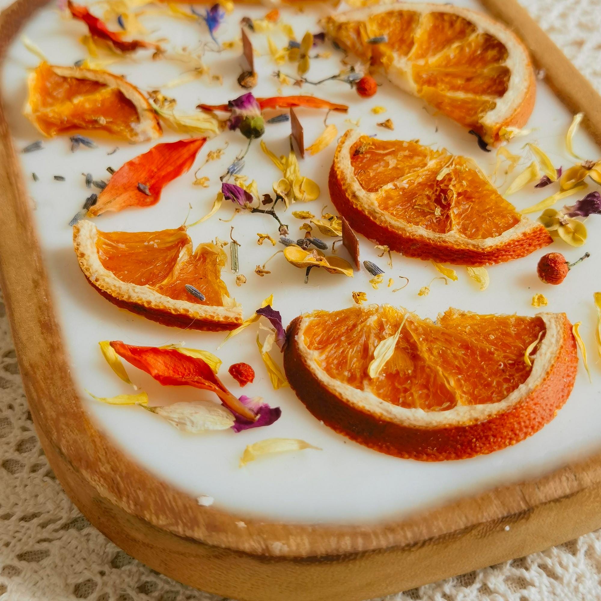 Orange Cinnamon Dough Bowl Candle: 3-Wick Soy Wax, Reclaimed Wood