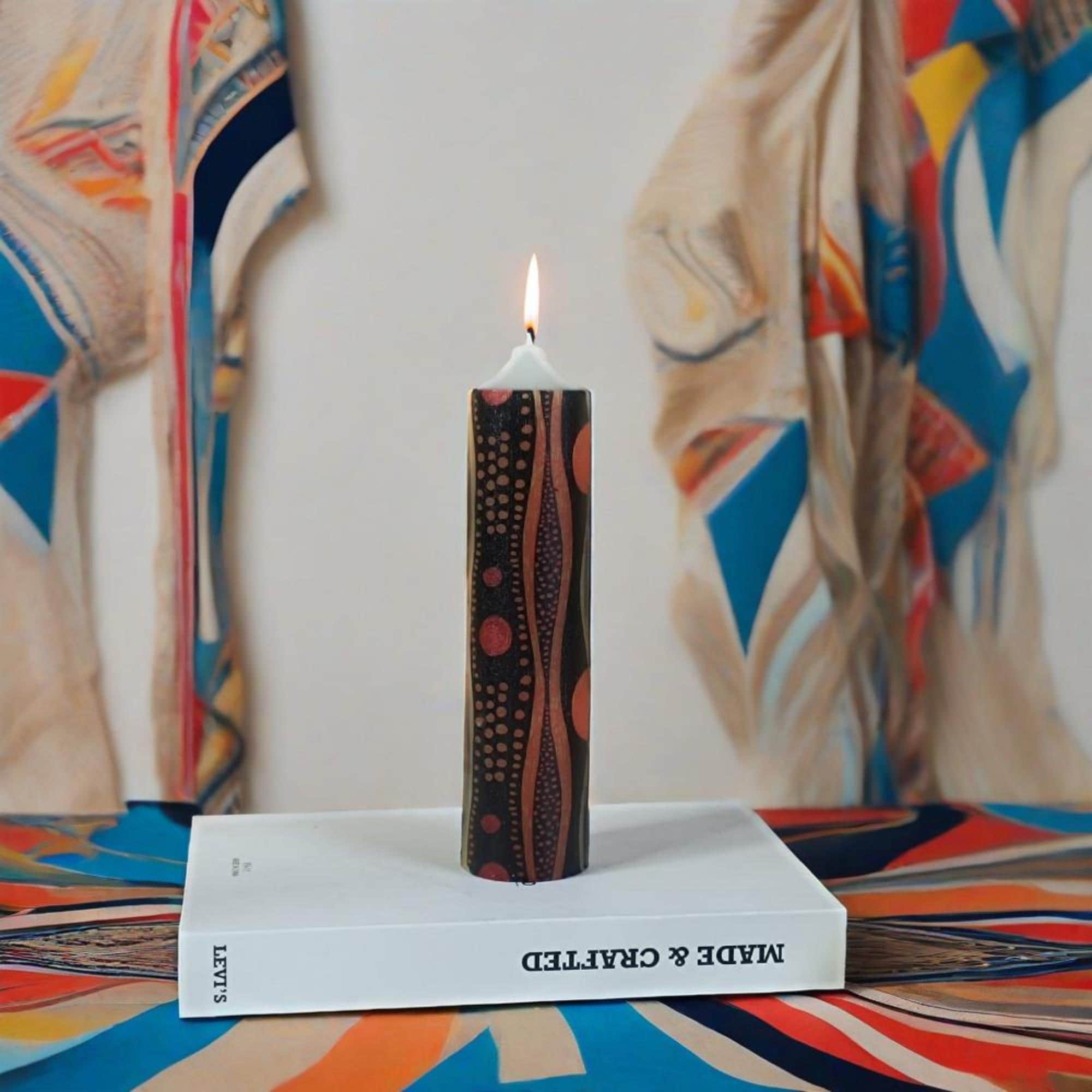 African Abstract Art Candle,Pillar Candles,Taper Candles,LED Candles,Unscented,Handmade Tribal Decor Ethno Art Style Home Decor Gift