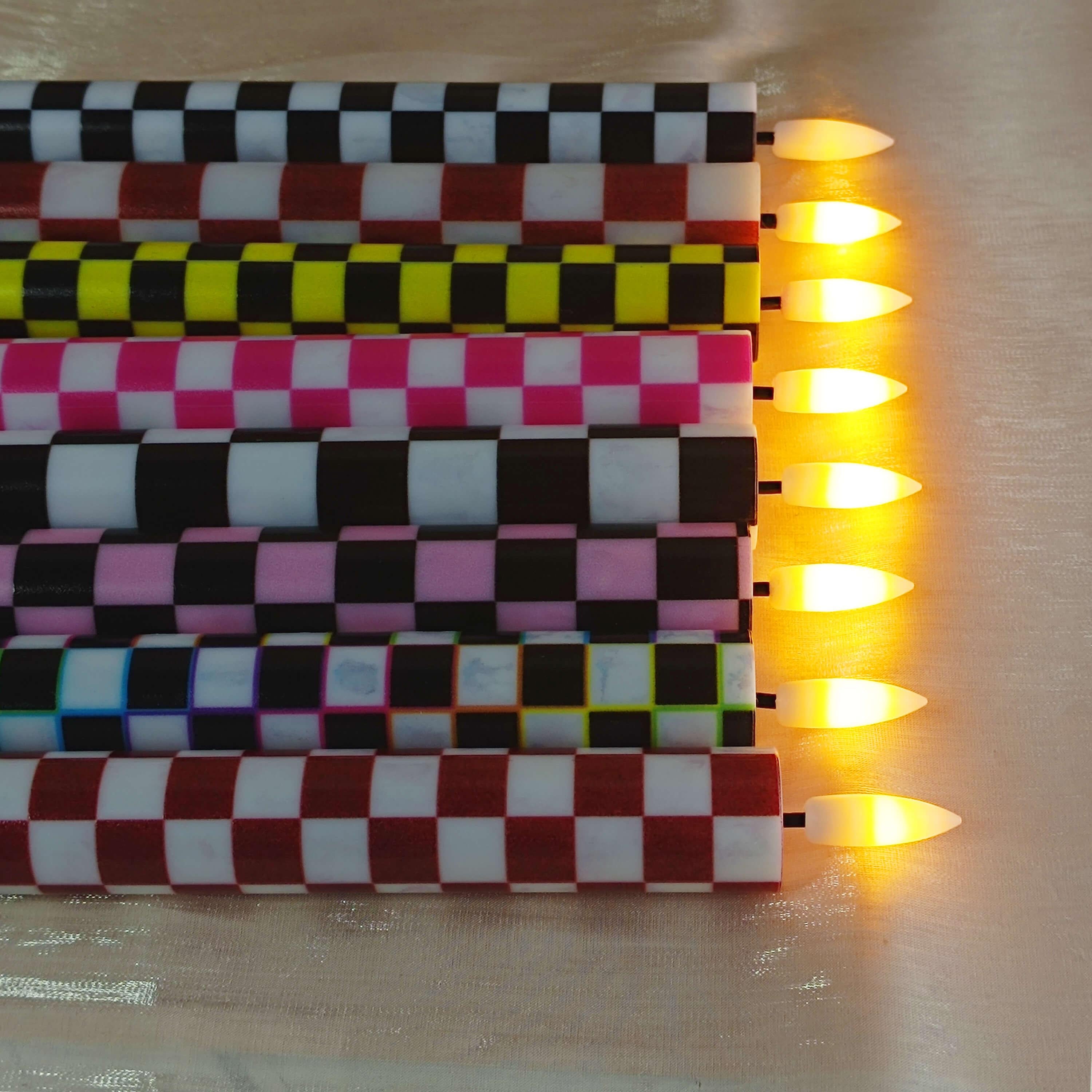 Checkerboard LED Taper Candles,Remote Control with Timer,Flameless Home Decor Dinner Gift