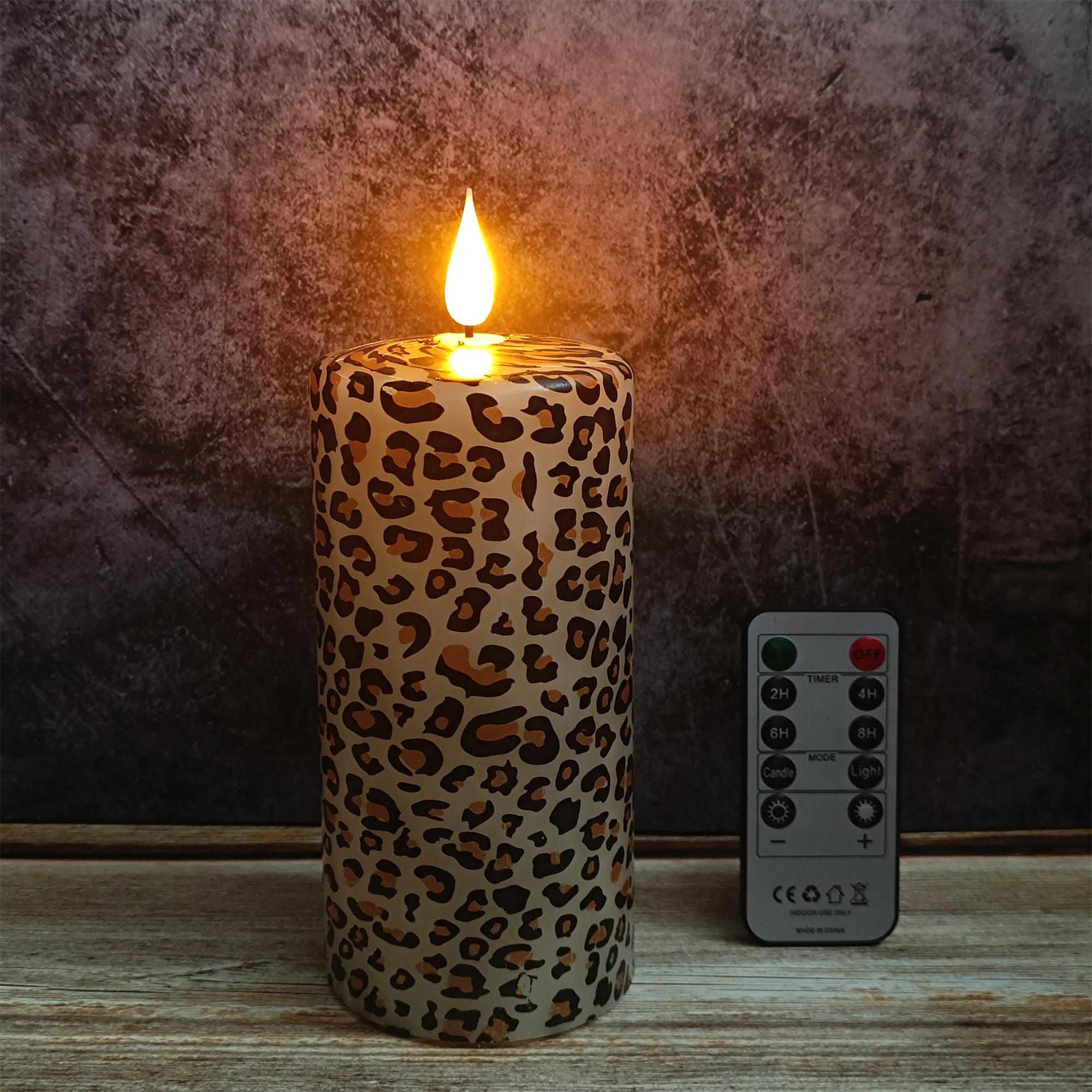 Leopard Printed Flameless Candles,5.1 Inch Led Pillar Candles,Flickering Flameless Candles,Battery Operated Candles,Housewarming Gift