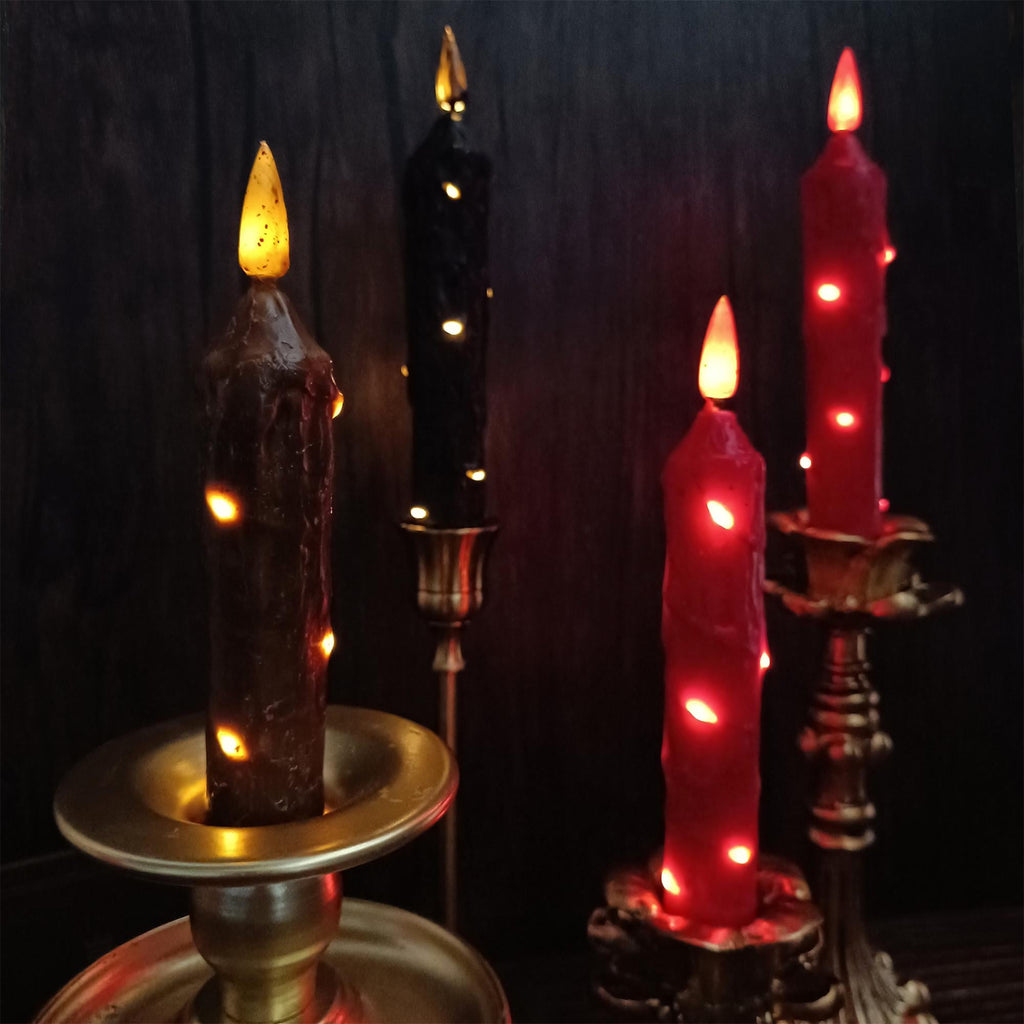 6.5 Inch Taper Primitive Candles with Timer,Flameless Led Taper Candles,Real Wax Hand Dipped Candles, With String Lights,Christmas Gift