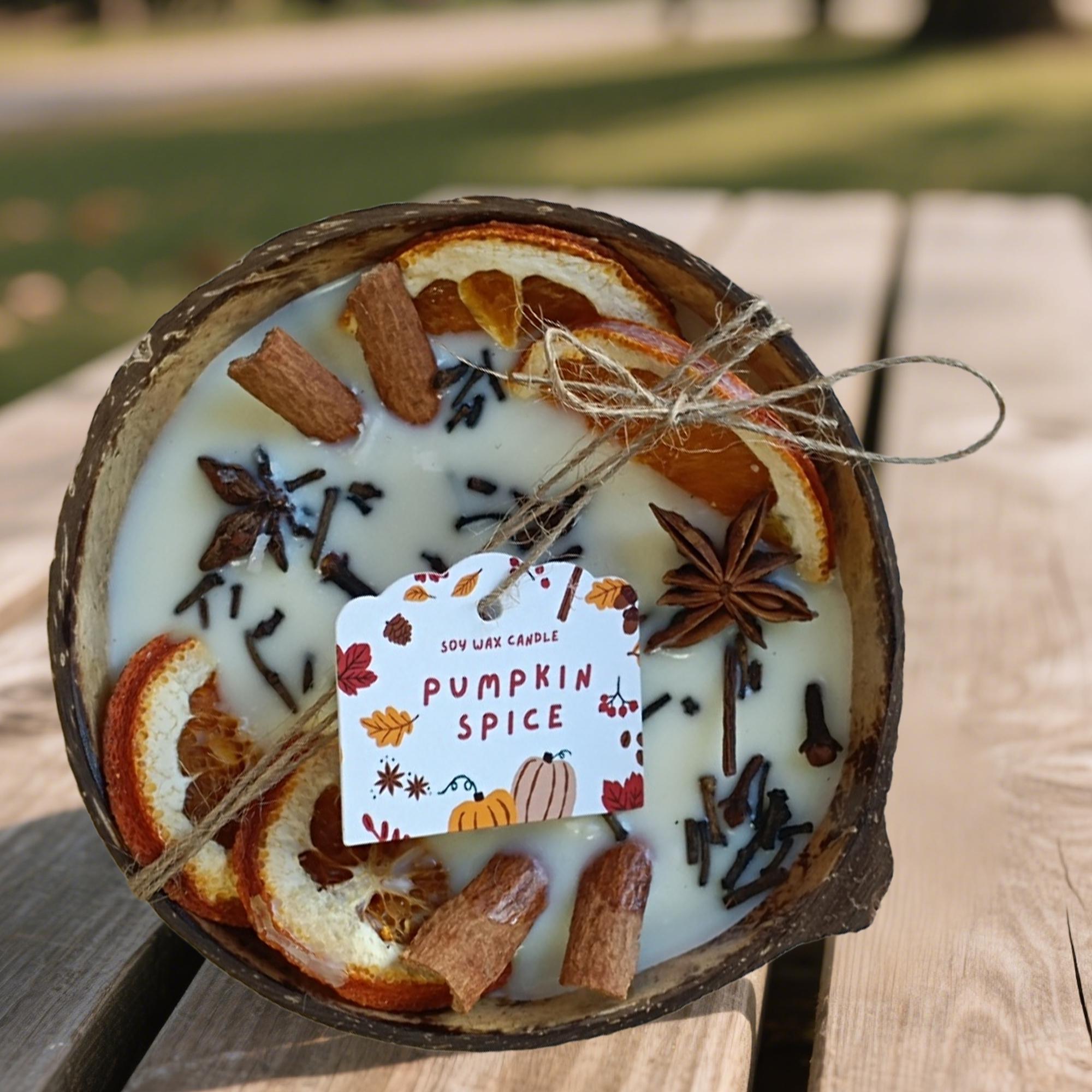 Coconut Shaped Wooden Bowl Candle with Orange Cinnamon | Hand-Poured Soy Wax Wooden Wick Candle | Farmhouse Decor Anniversary Gift