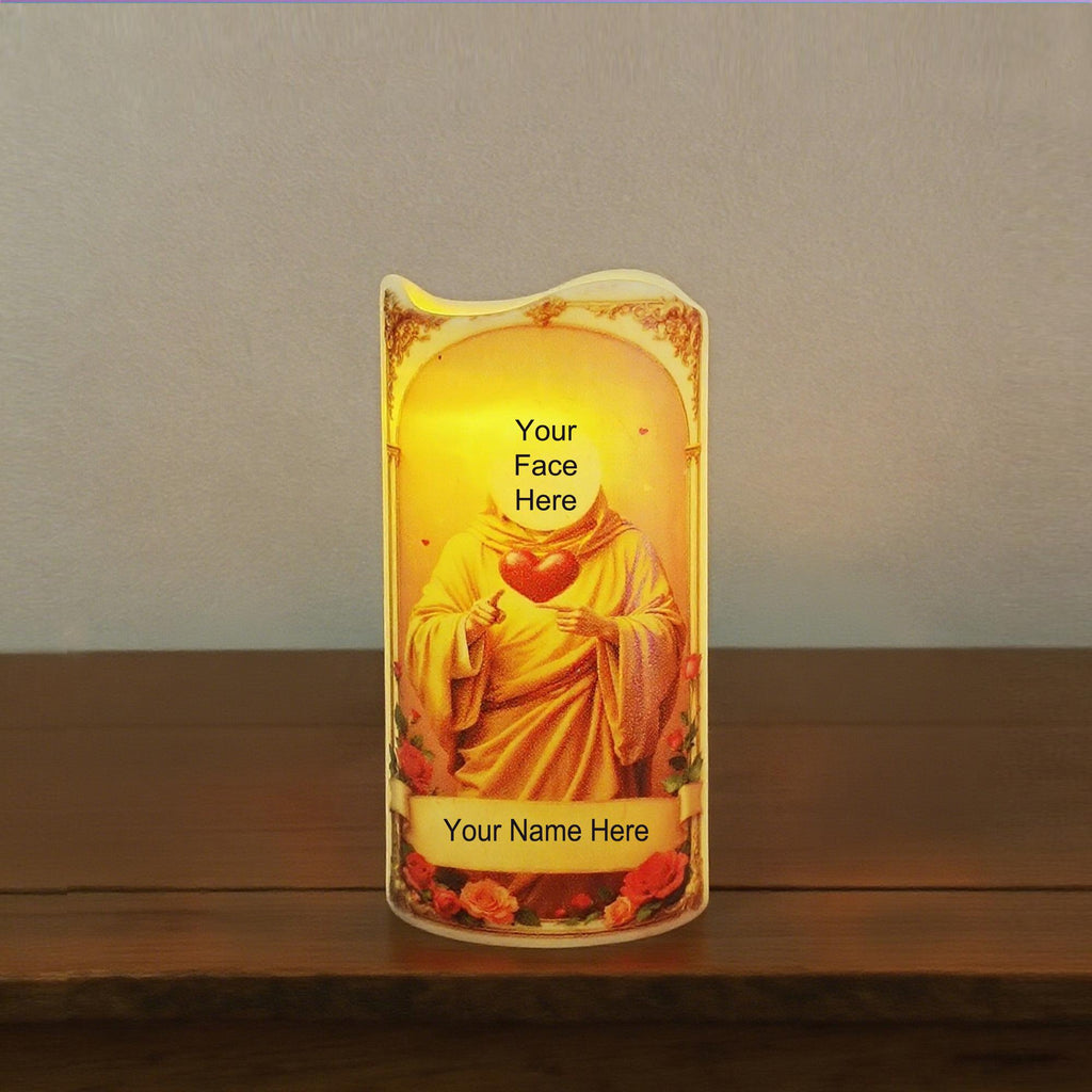 Custom Saint Flameless LED Candle: Prayer Votive with Remote & Timer