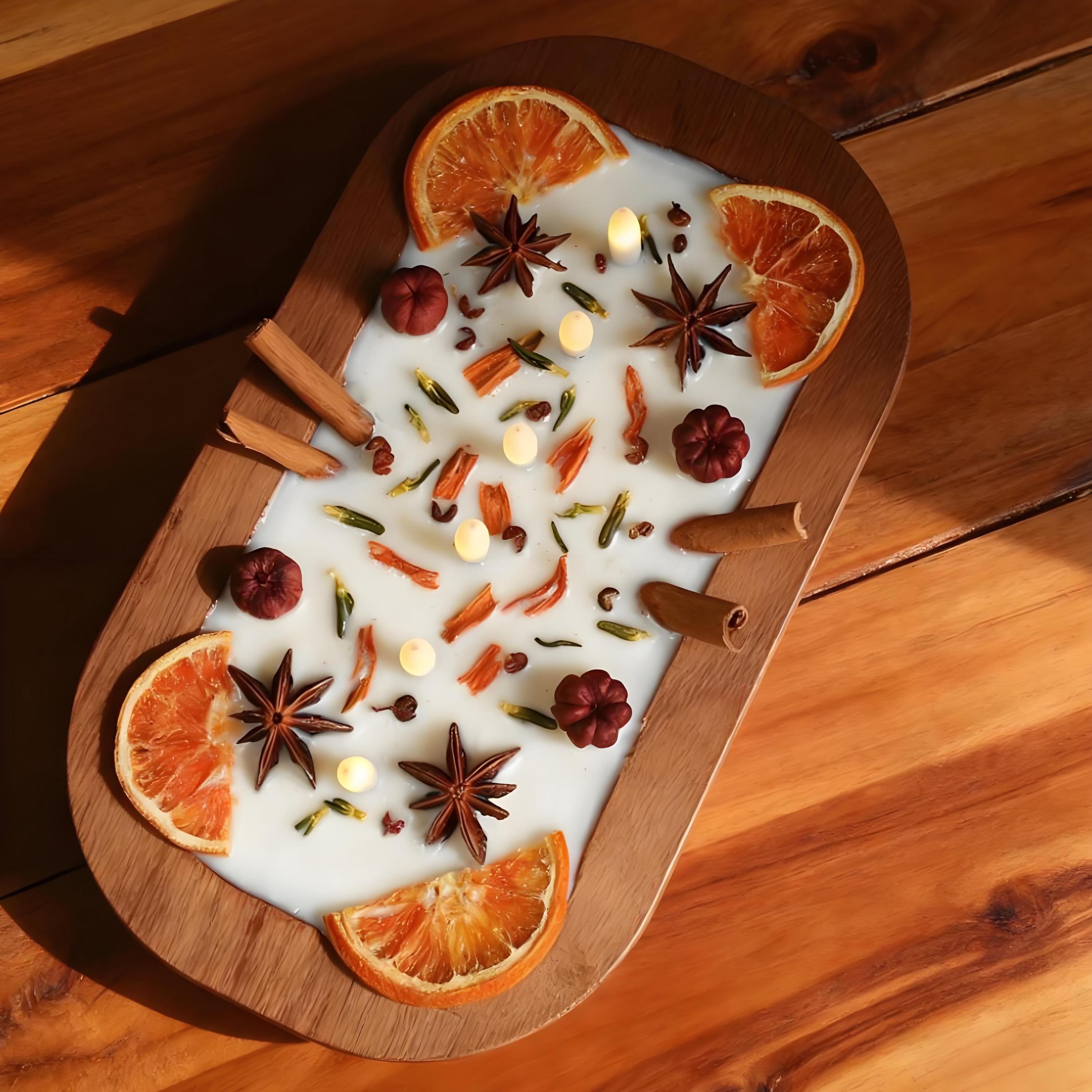 Spiced Orange Cinnamon Dough Bowl Candle, 6 Flameless Led Wick Handmade Scent Candle Fall Home Decor, Housewarming Christmas Gift