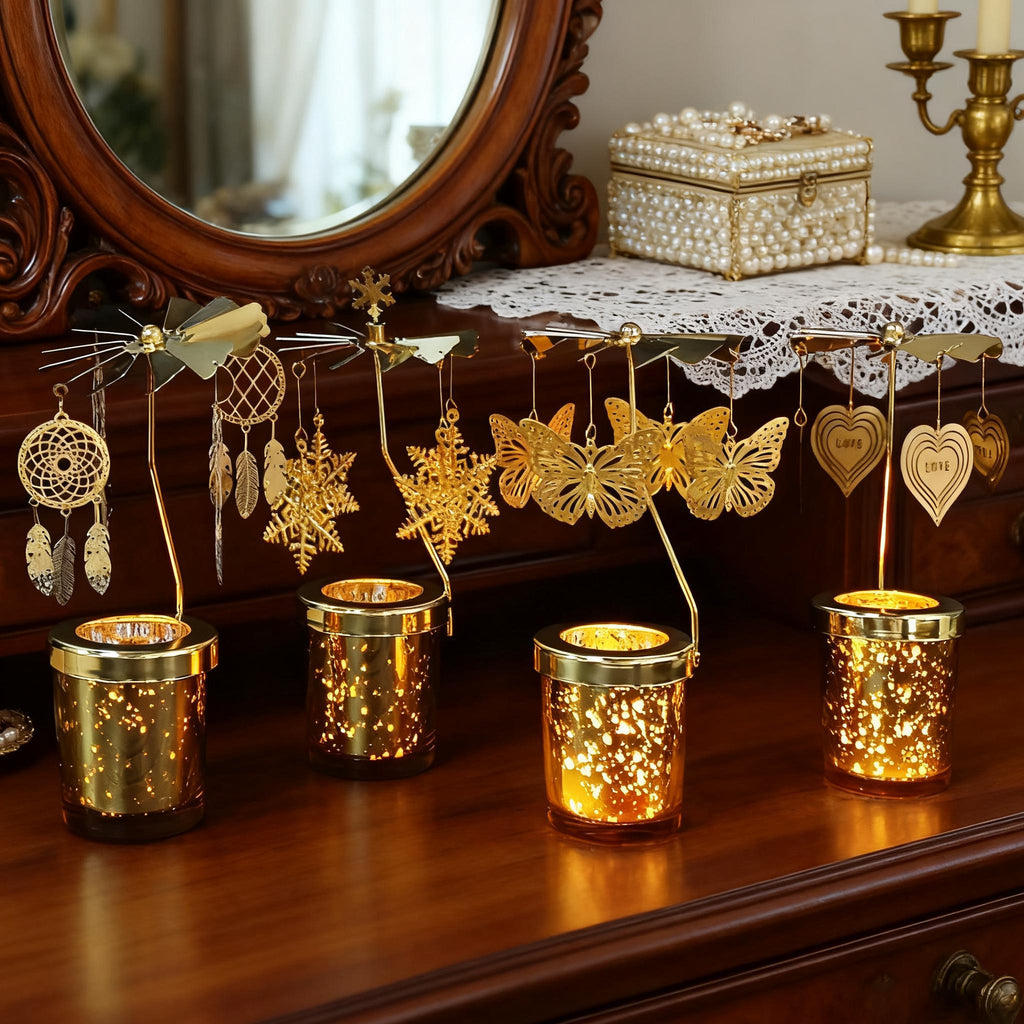 Golden Rotating Candle Holder,Vintage Tealight Holder,Valentines gift, Candle holder gift, Birthday gifts, Christmas gift