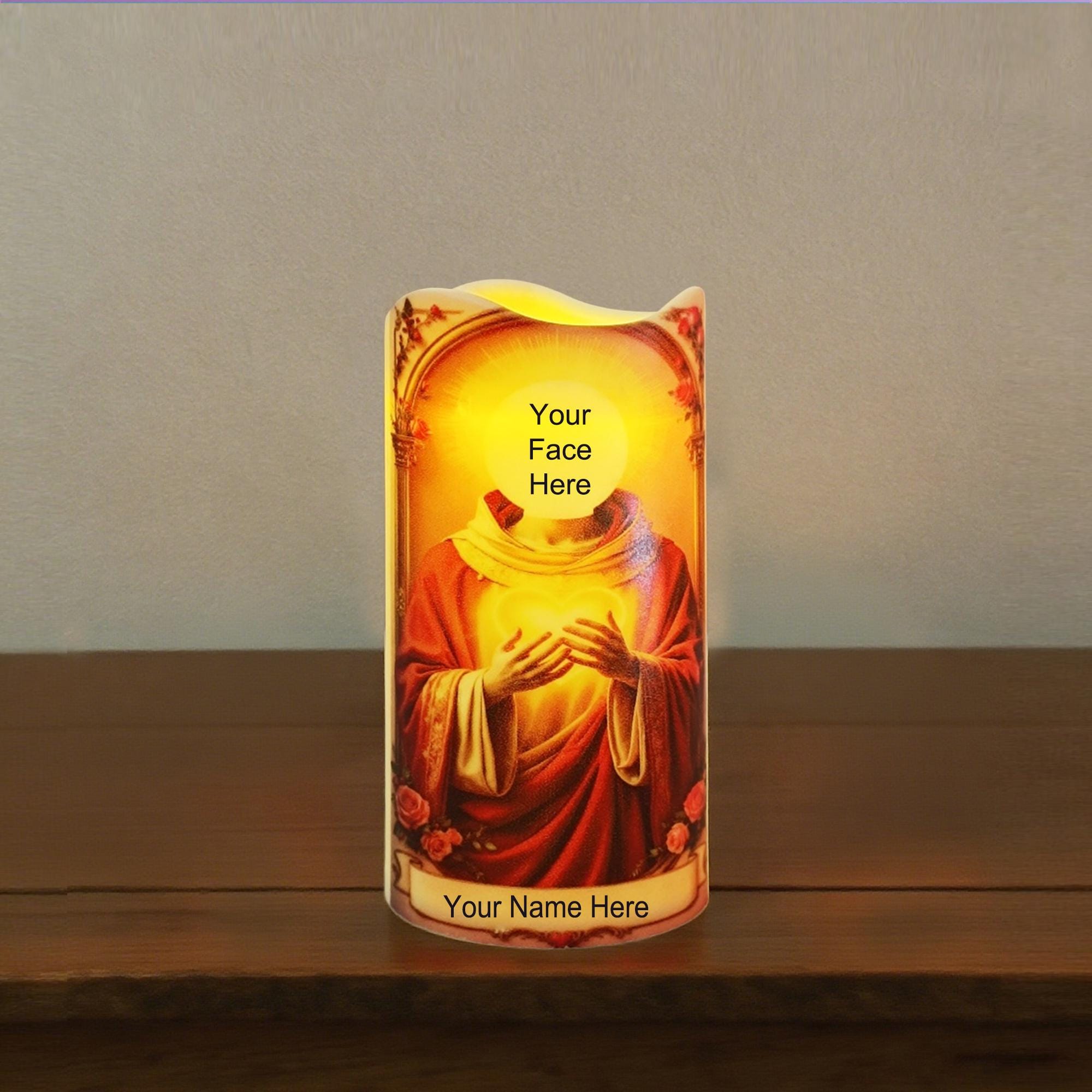 Custom Saint Flameless LED Candle: Prayer Votive with Remote & Timer