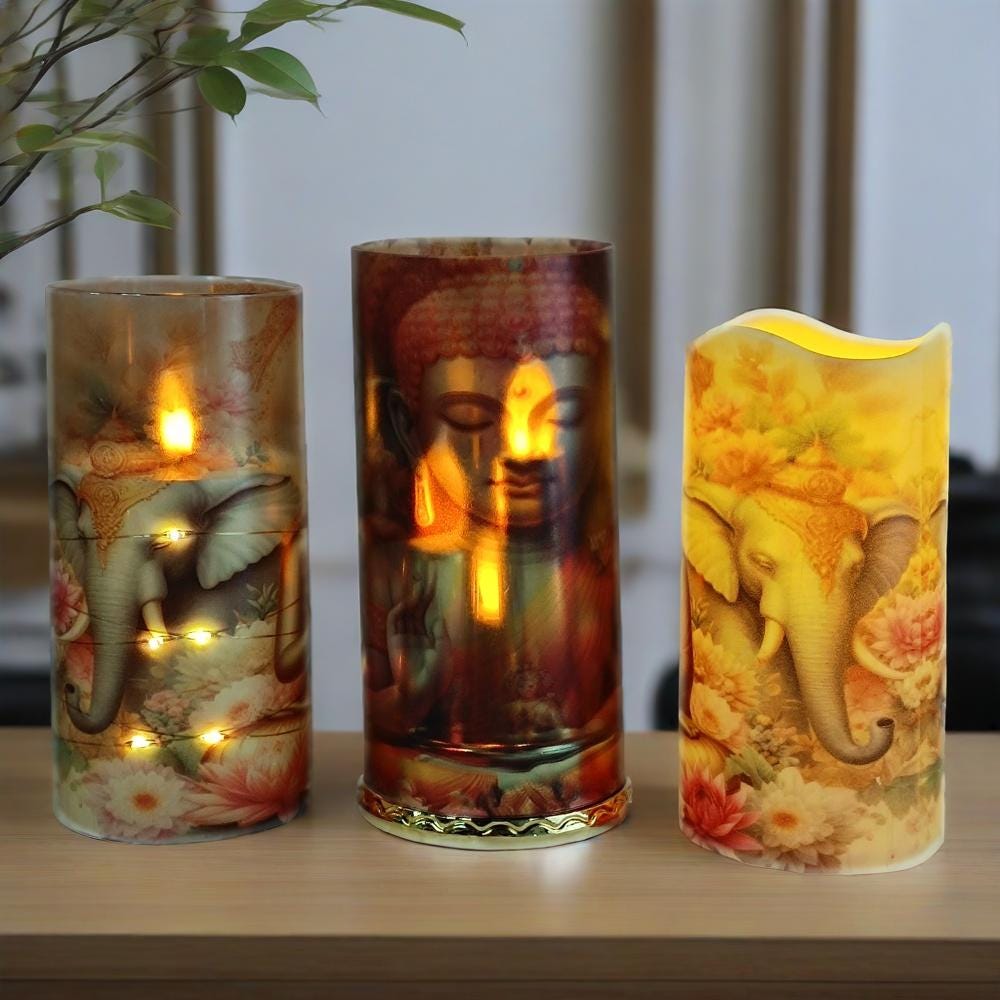 Buddha Flameless Candle Set: LED Taper Candles with Remote