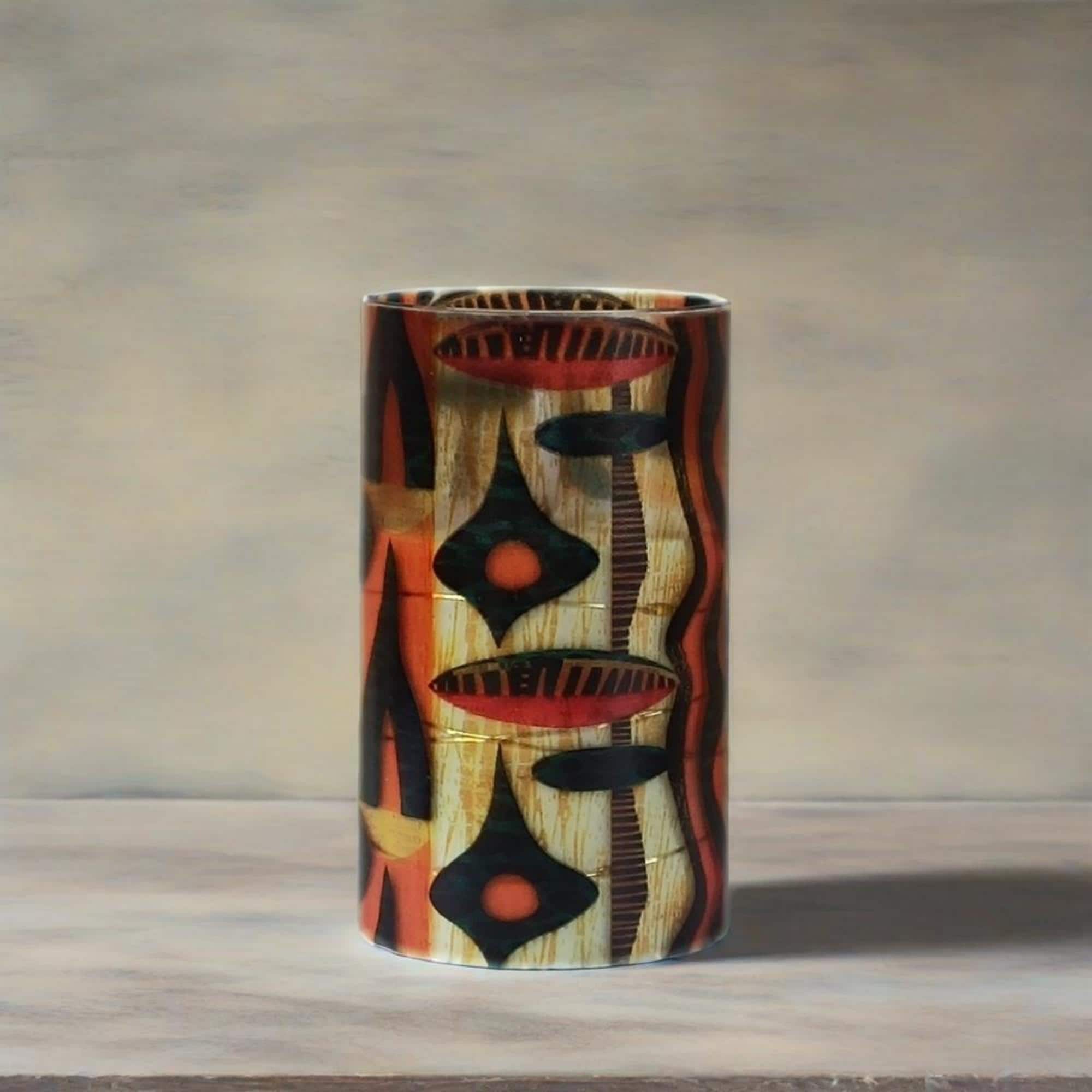 LED African Tribal Abstract Candles Set of 3 Flameless Pillar Candles 10-Key Remote, Warm Light Unscented & Eco Safe Home Decor Halloween