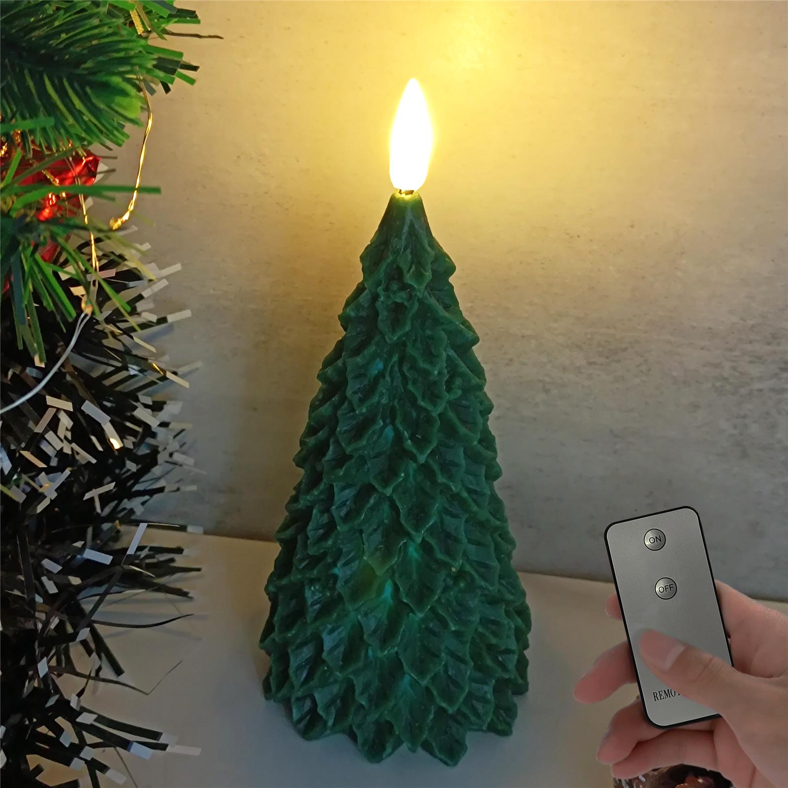 Christmas Tree LED Taper Candles Flickering with Remote Timer, Real Wax Battery Candles Warm 3D Wick Christmas Home Party Decor